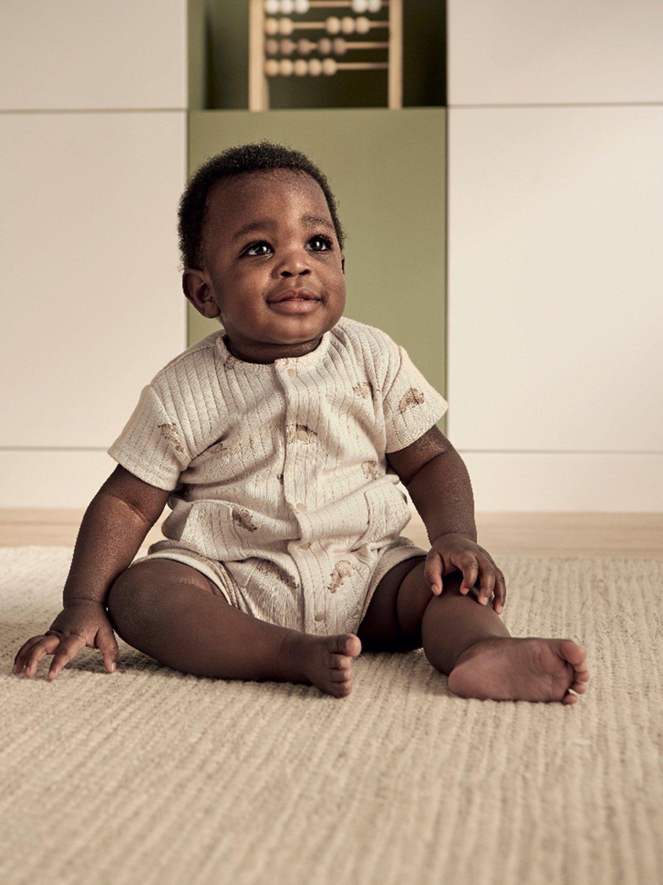 Mamas & Papas Baby Boys Rhino Print Ribbed Jersey Romper - Beige