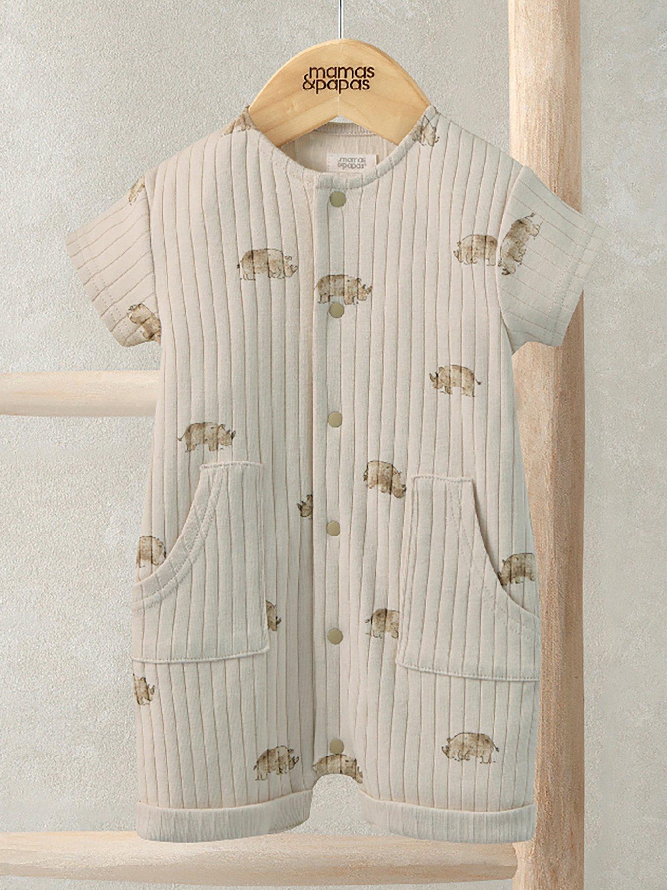 Mamas & Papas Baby Boys Rhino Print Ribbed Jersey Romper - Beige