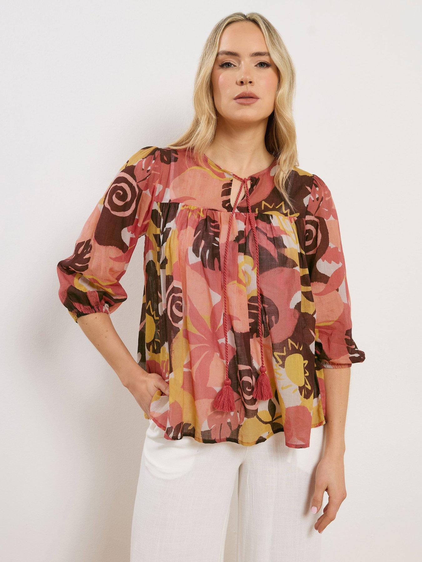 Image 1 of 5 of Long Tall Sally Tie Neck&nbsp;Tassel Blouse - Brown