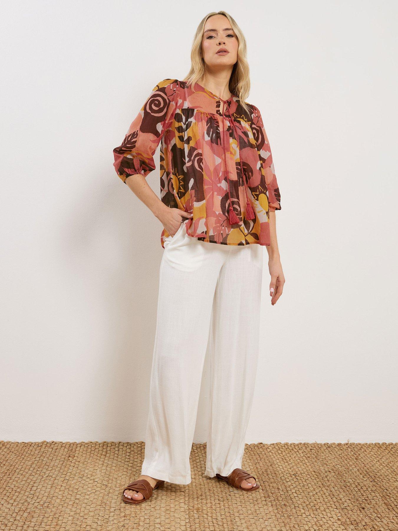 Image 3 of 5 of Long Tall Sally Tie Neck&nbsp;Tassel Blouse - Brown