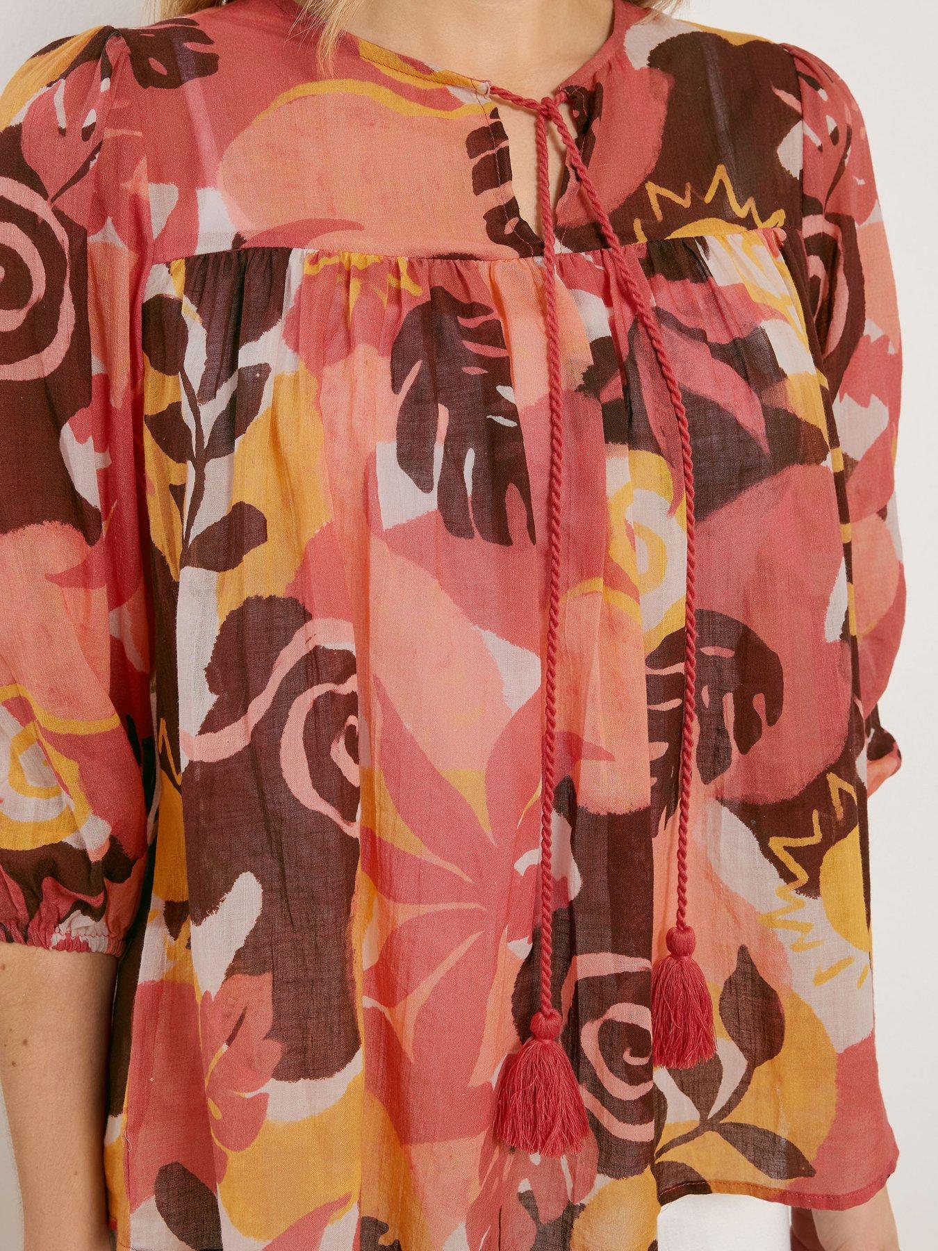 Image 4 of 5 of Long Tall Sally Tie Neck&nbsp;Tassel Blouse - Brown