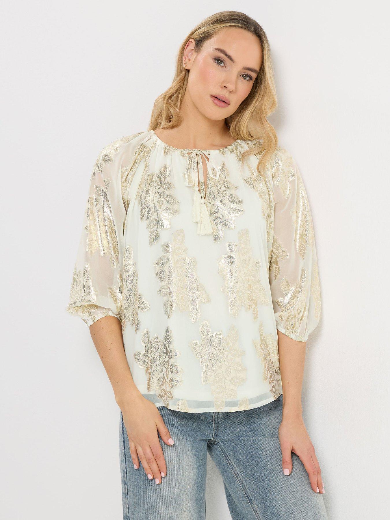Long Tall Sally Metallic Boho Blouse - White