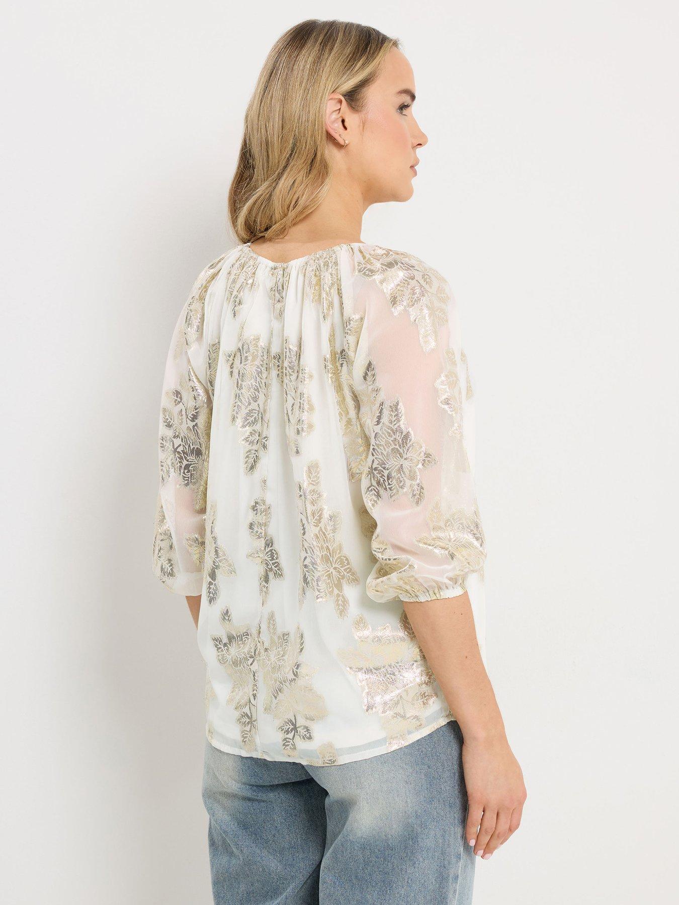 Image 2 of 4 of Long Tall Sally Metallic Boho Blouse - White