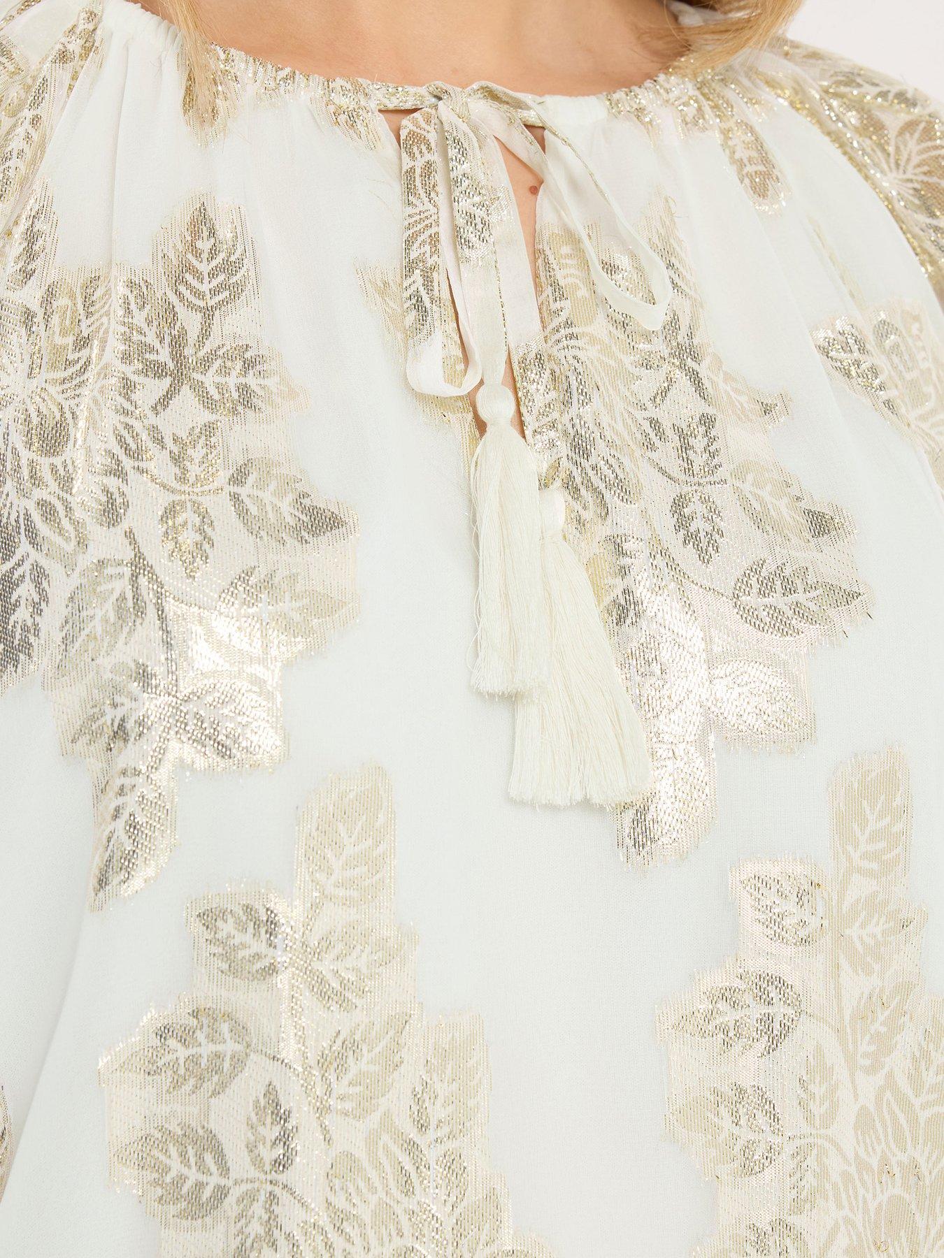 Image 4 of 4 of Long Tall Sally Metallic Boho Blouse - White