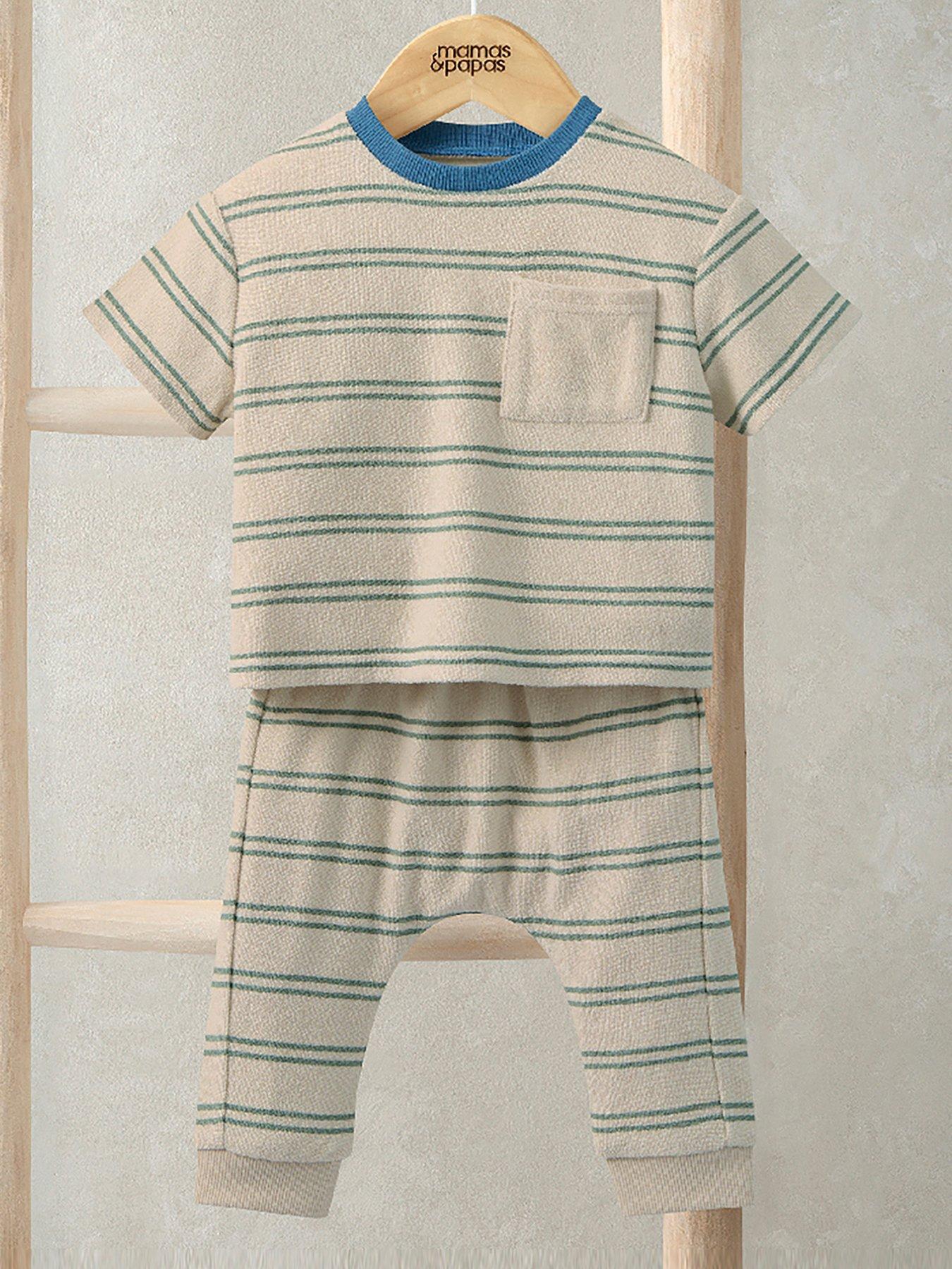 Mamas & Papas: Baby Boys 2 Piece Stripe Towelling T-shirt  &  Joggers Set - Multi