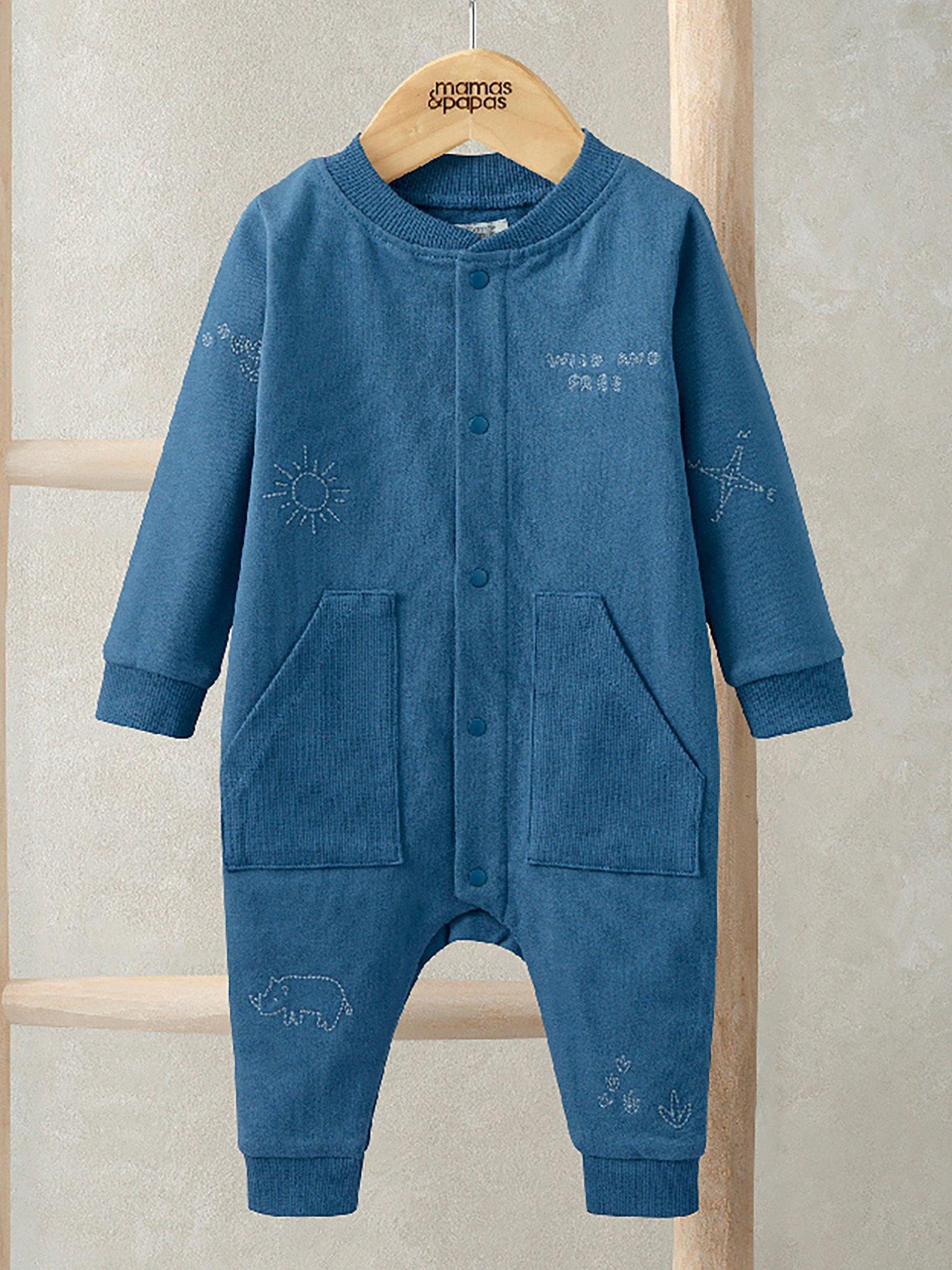 Mamas & Papas Baby Boys Wild And Free Embroidered Romper - Blue