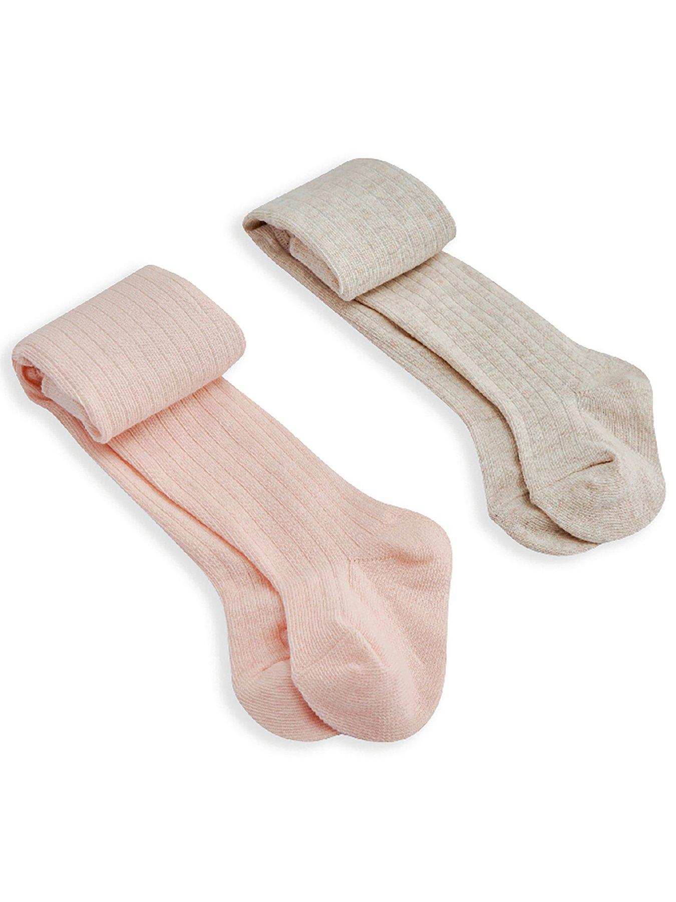 Image 2 of 2 of Mamas & Papas Baby Girls 2 Pack Ribbed Tights - Multi