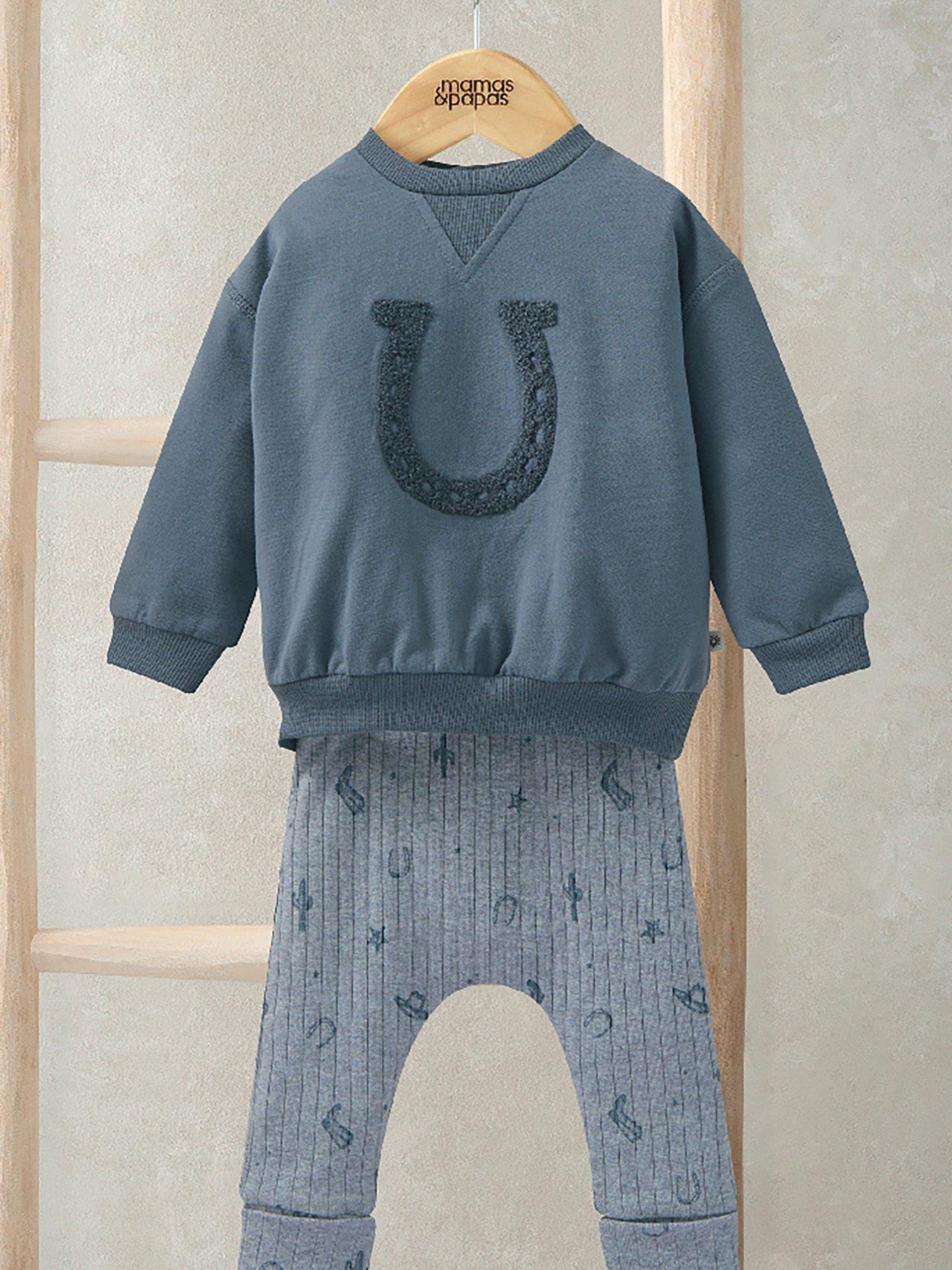 Mamas & Papas Baby Boys 2 Piece Wild West Sweat Top & Leggings Set, Blue, Size 3-6 Months