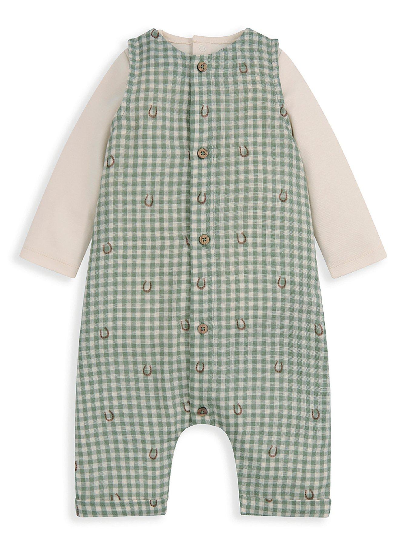 Image 2 of 4 of Mamas & Papas Baby Boys 2 Piece Gingham Romper &amp; Bodysuit Set - Green