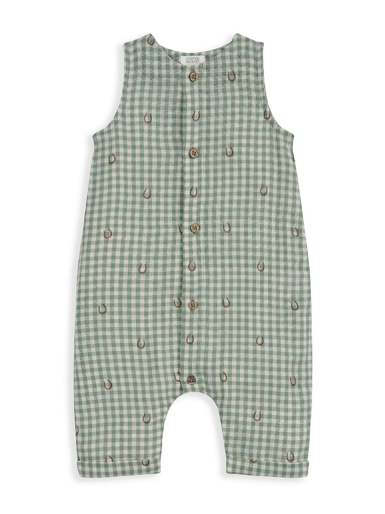 Image 3 of 4 of Mamas & Papas Baby Boys 2 Piece Gingham Romper &amp; Bodysuit Set - Green