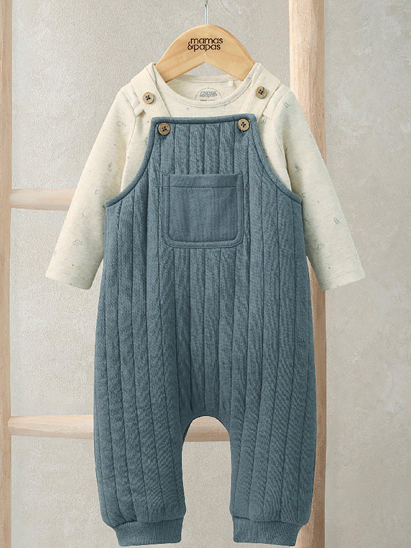 Mamas & Papas Baby Boys 2 Piece Quilted Dungarees  &  Bodysuit Set - Blue