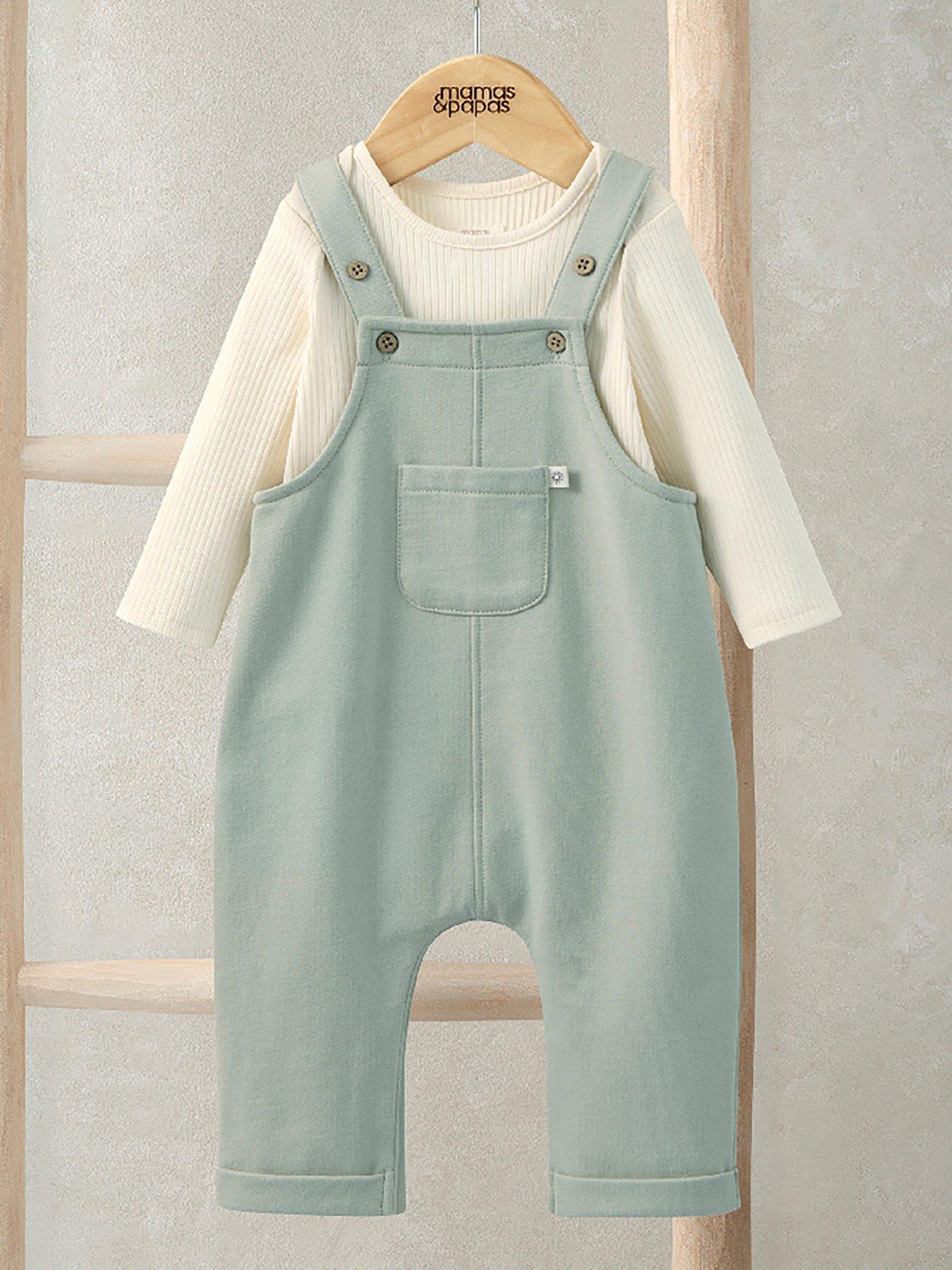 Mamas & Papas Baby Boys Sweat Dungaree & Bodysuit Set, Grey, Size 3-6 Months