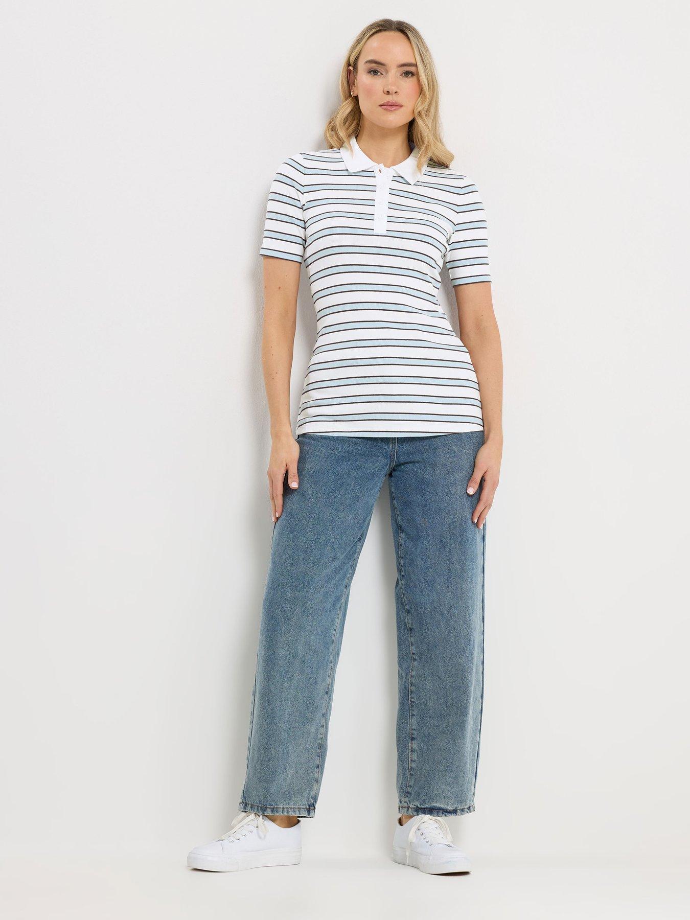 Image 3 of 5 of Long Tall Sally Tall Stripe Polo T-Shirt - White