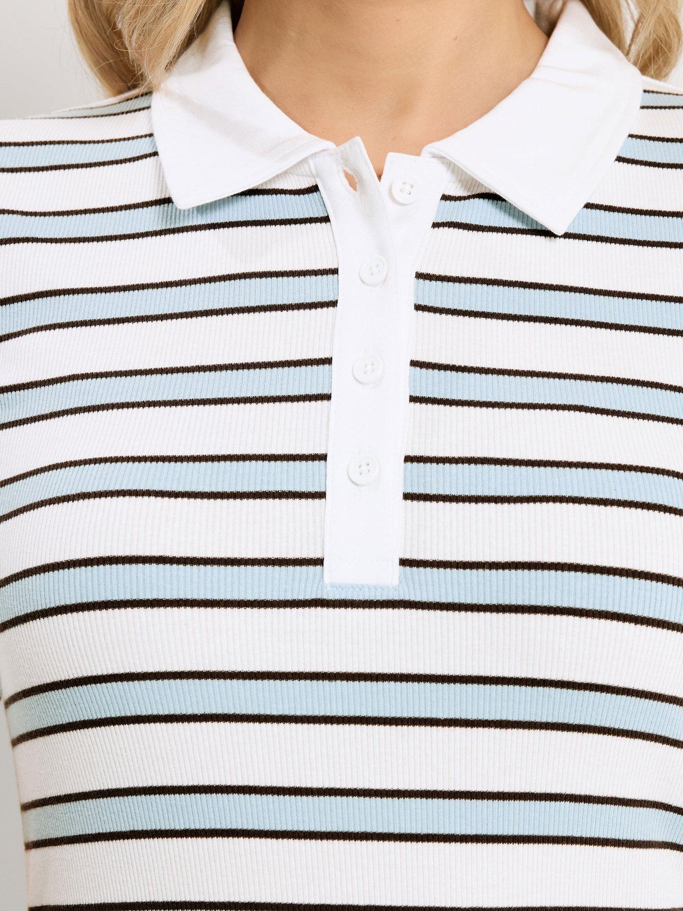 Image 4 of 5 of Long Tall Sally Tall Stripe Polo T-Shirt - White