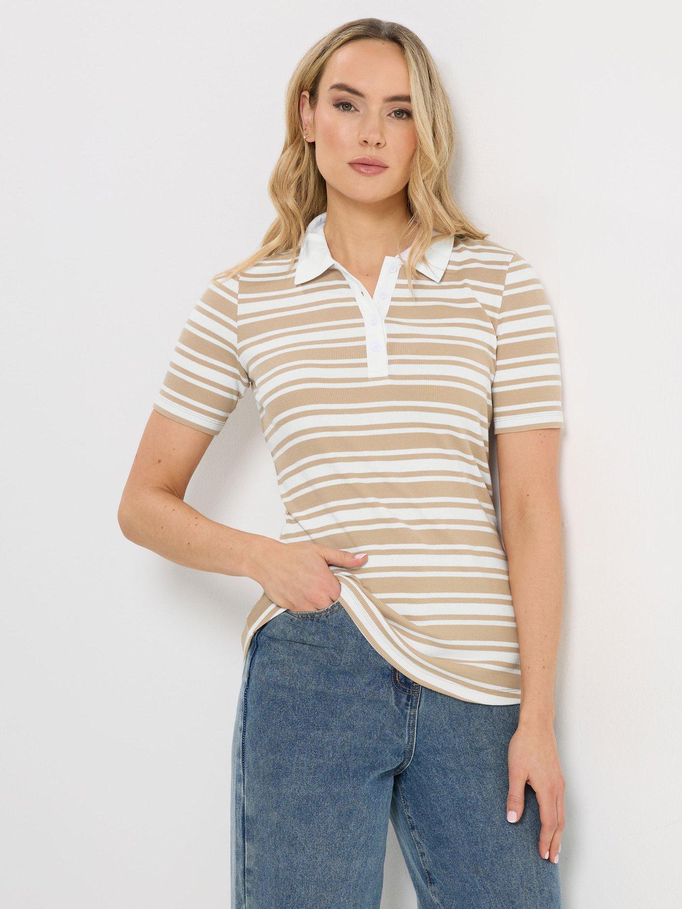 Long Tall Sally Tall Stripe Polo T-Shirt - Cream