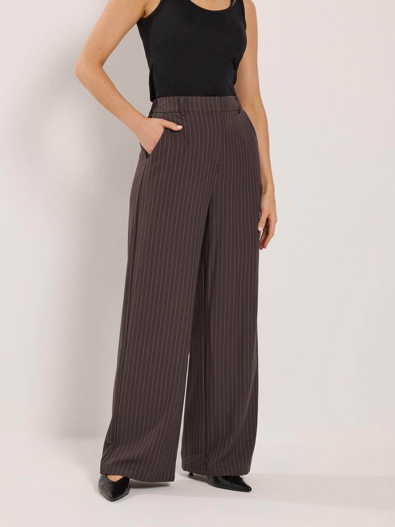Long Tall Sally Pinstripe Wide Leg Trouser 36" - Brown