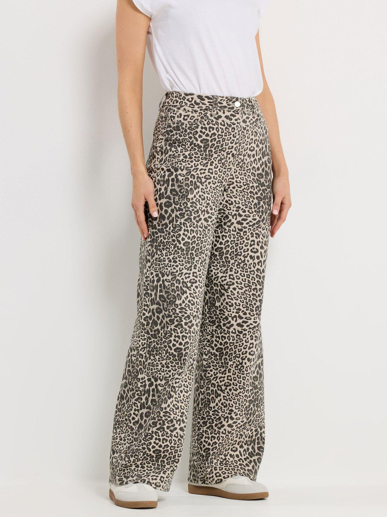 Image 1 of 5 of Long Tall Sally Tall Leopard Print Wide Leg Jean 36"