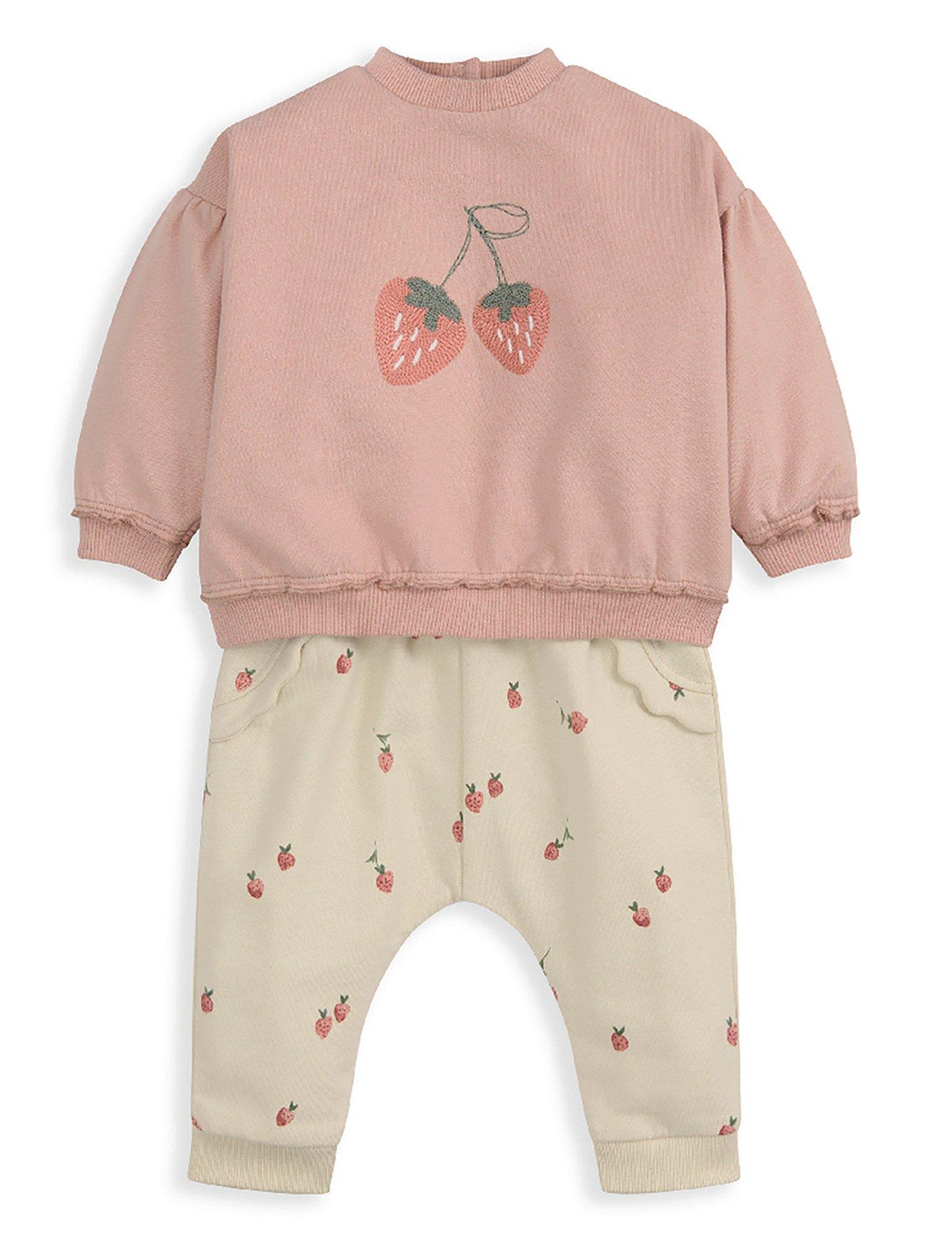 Mamas & Papas Baby Girls Strawberry Sweat  &  Jogger Set - Pink