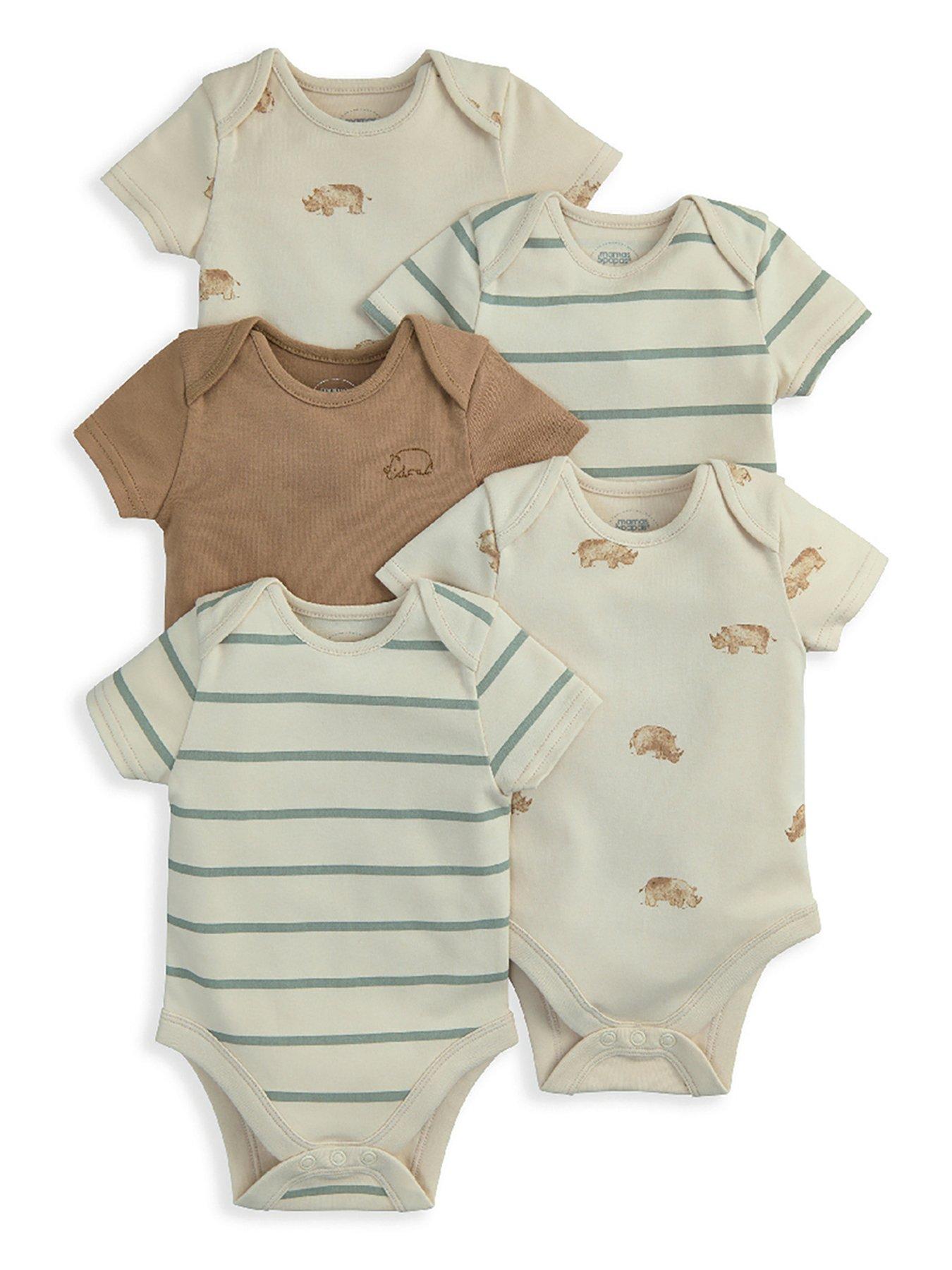 Image 1 of 2 of Mamas & Papas Baby Boys 5 Pack Rhino Bodysuits - Multi
