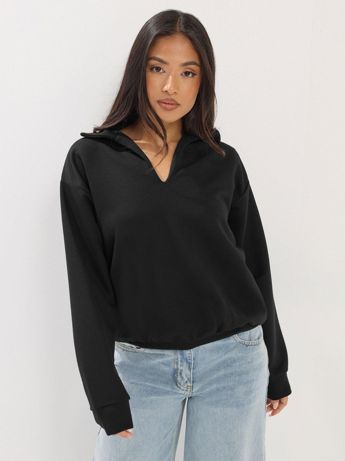 Pixiegirl Petite Oversized Collared Sweatshirt - Black