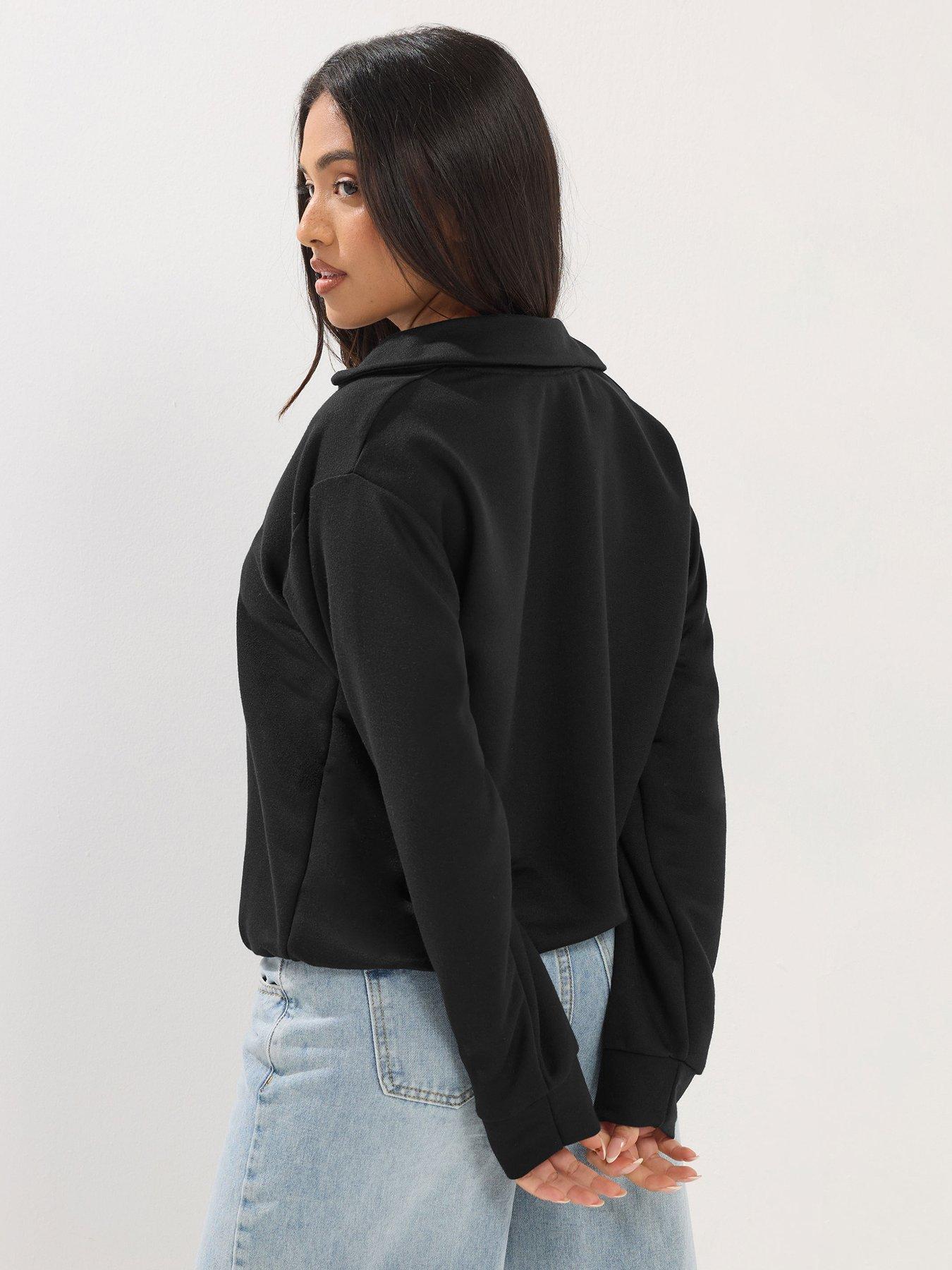 Image 2 of 5 of PixieGirl Petite Oversized Collared Sweatshirt - Black