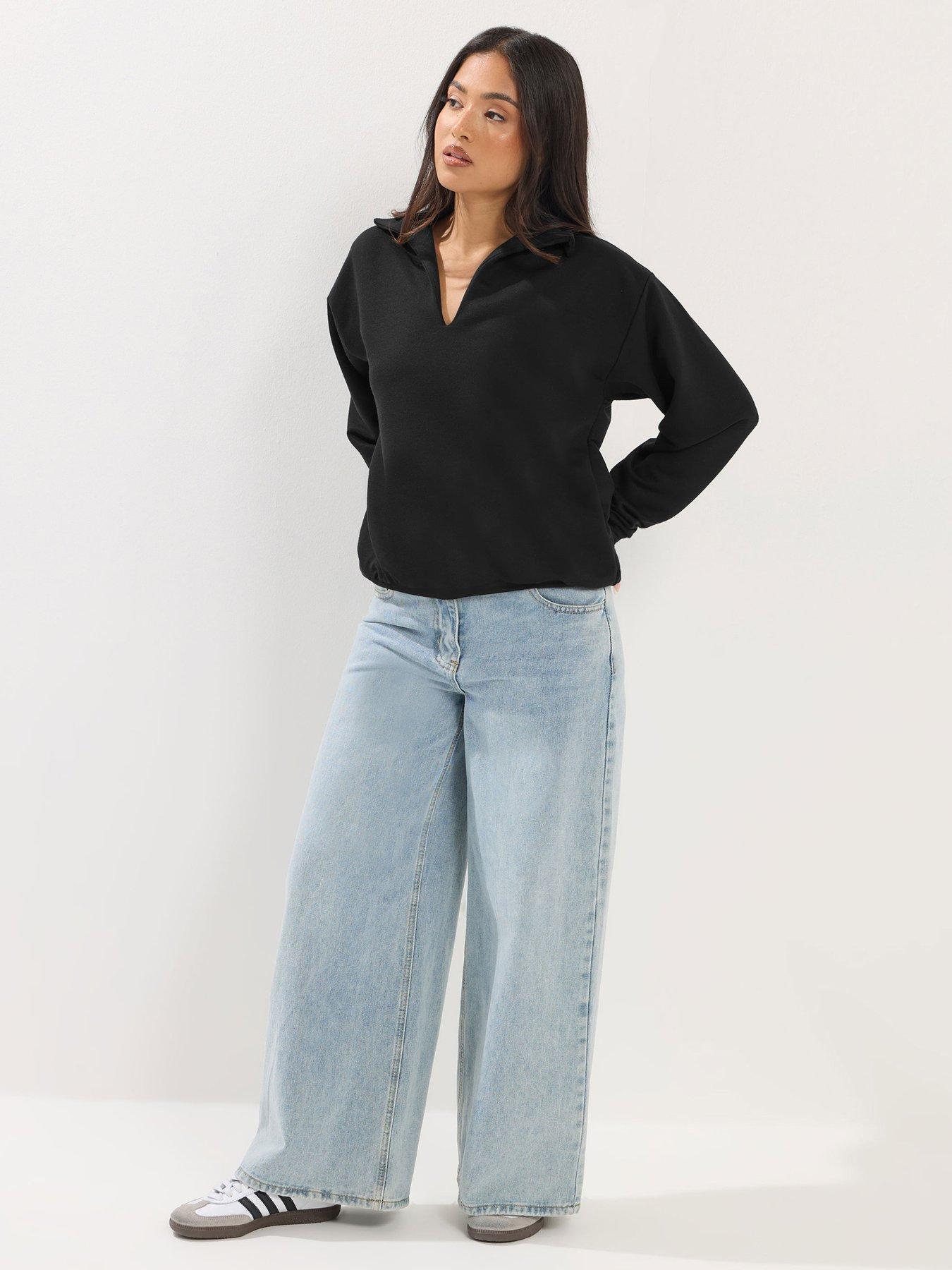 Image 3 of 5 of PixieGirl Petite Oversized Collared Sweatshirt - Black