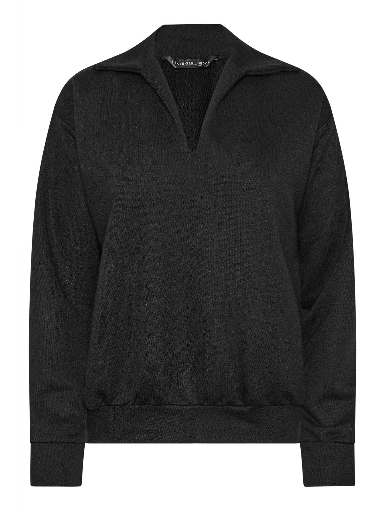 Image 5 of 5 of PixieGirl Petite Oversized Collared Sweatshirt - Black