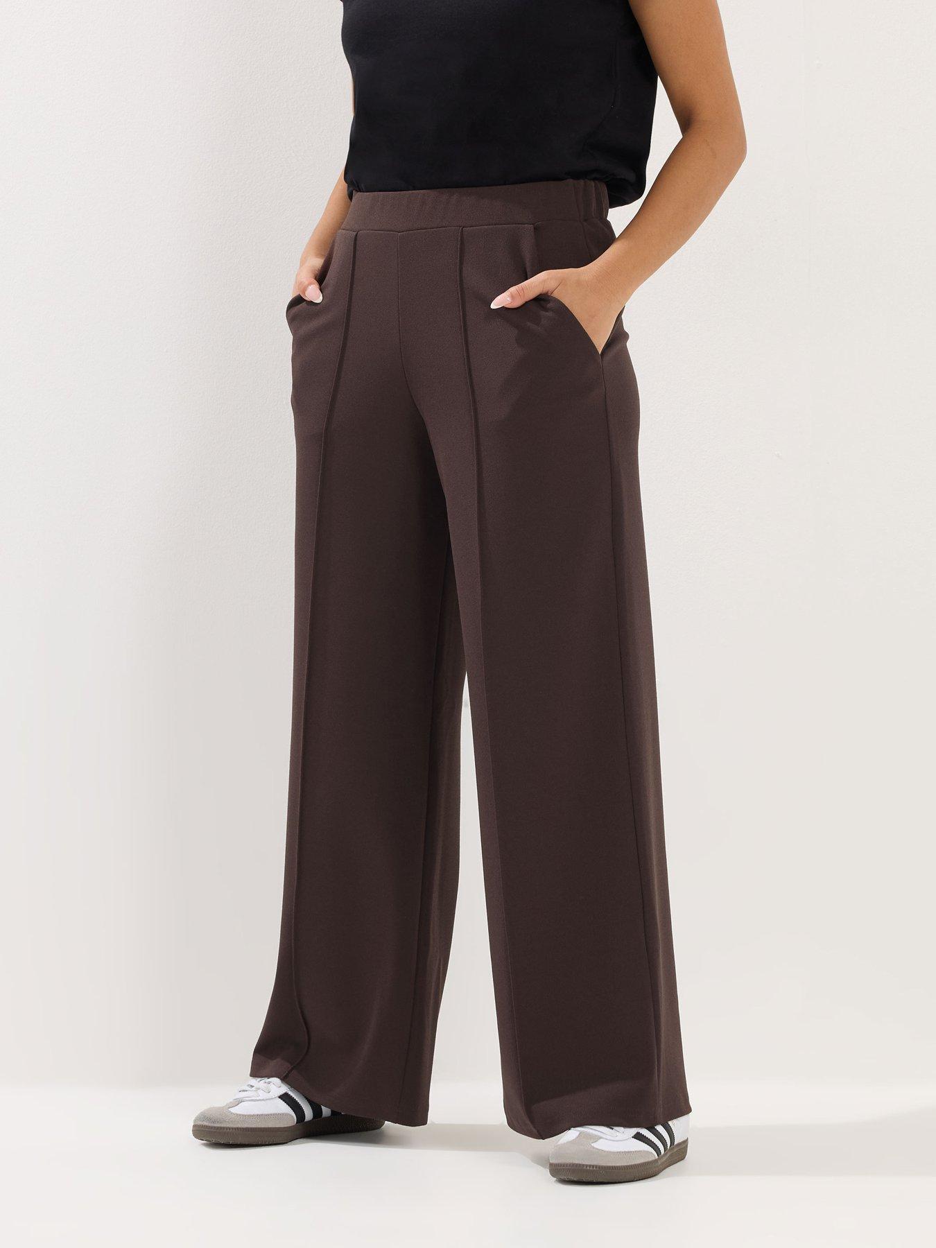 PixieGirl Petite Pintuck Scuba Trouser - Brown