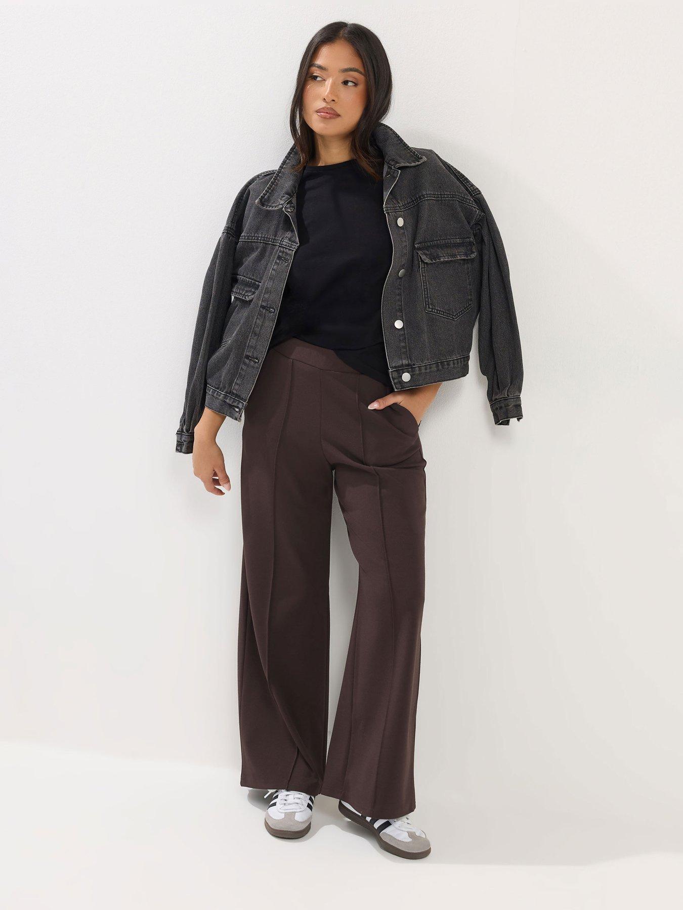 Image 3 of 5 of PixieGirl Petite Pintuck Scuba Trouser - Brown