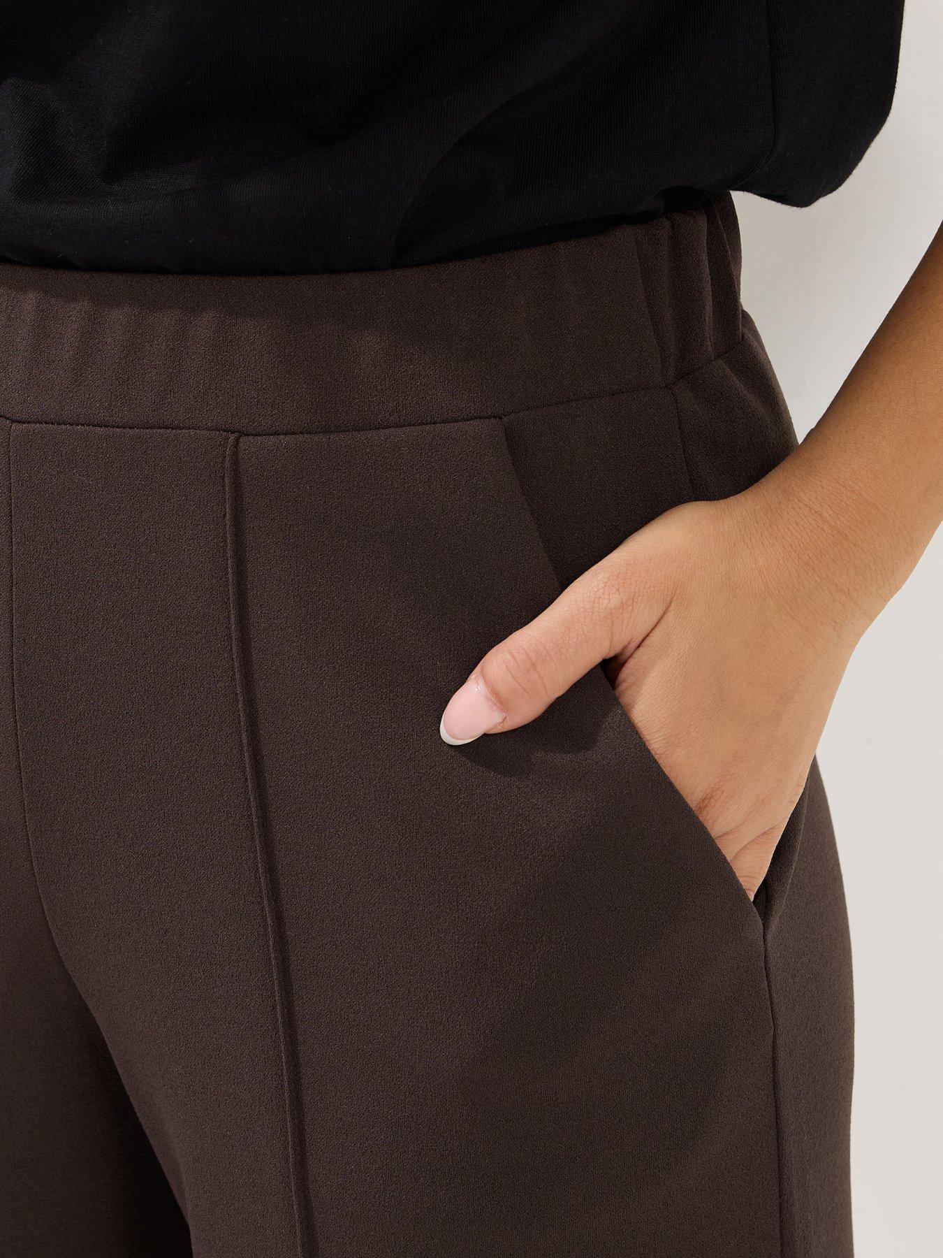 Image 4 of 5 of PixieGirl Petite Pintuck Scuba Trouser - Brown