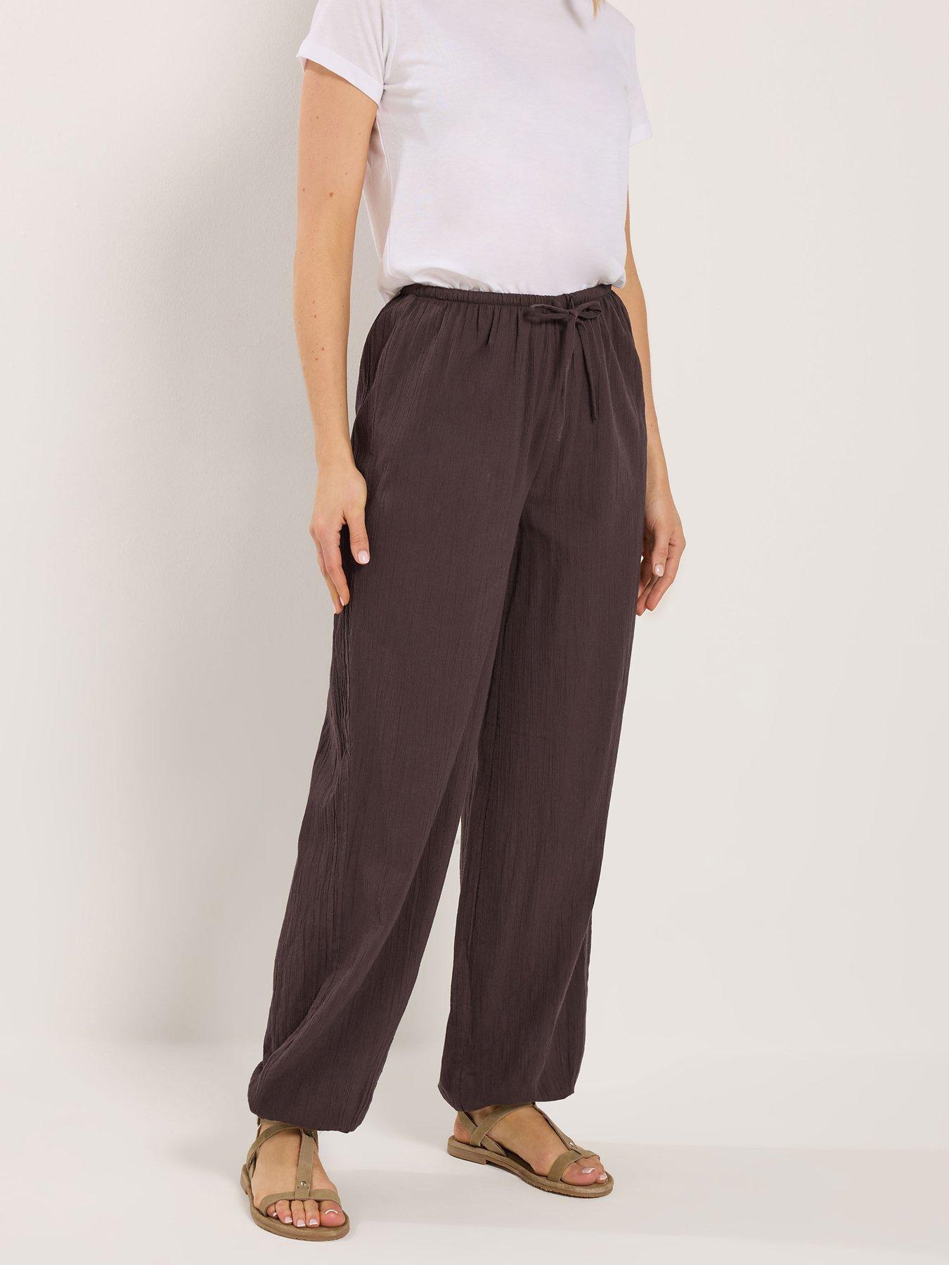 Long Tall Sally Gathered Hem Trouser 34" - Brown