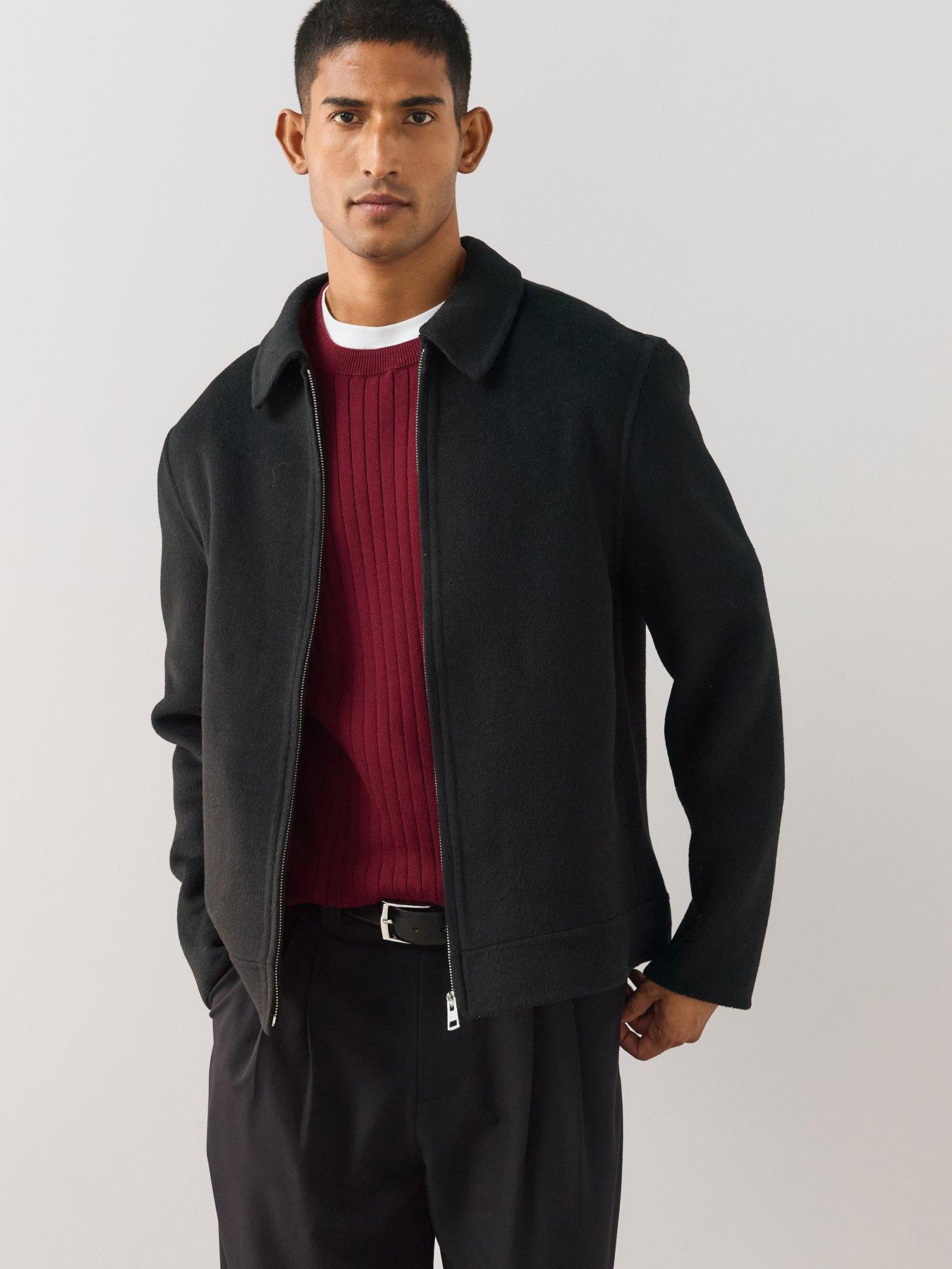 Image 1 of 6 of The Very Collection Mens Wool Blend Zip Through Smart Jacket - Black