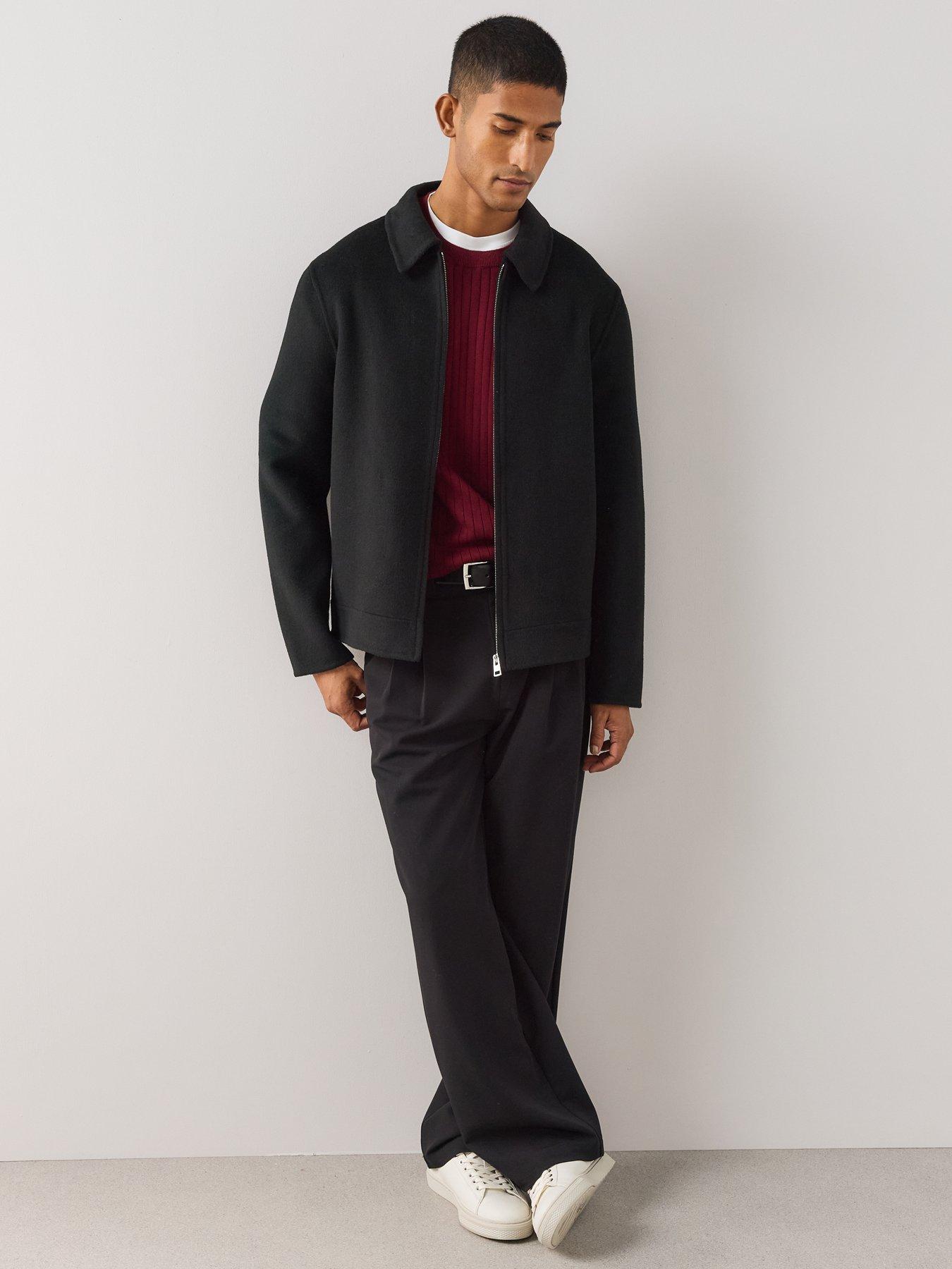 Image 3 of 6 of The Very Collection Mens Wool Blend Zip Through Smart Jacket - Black