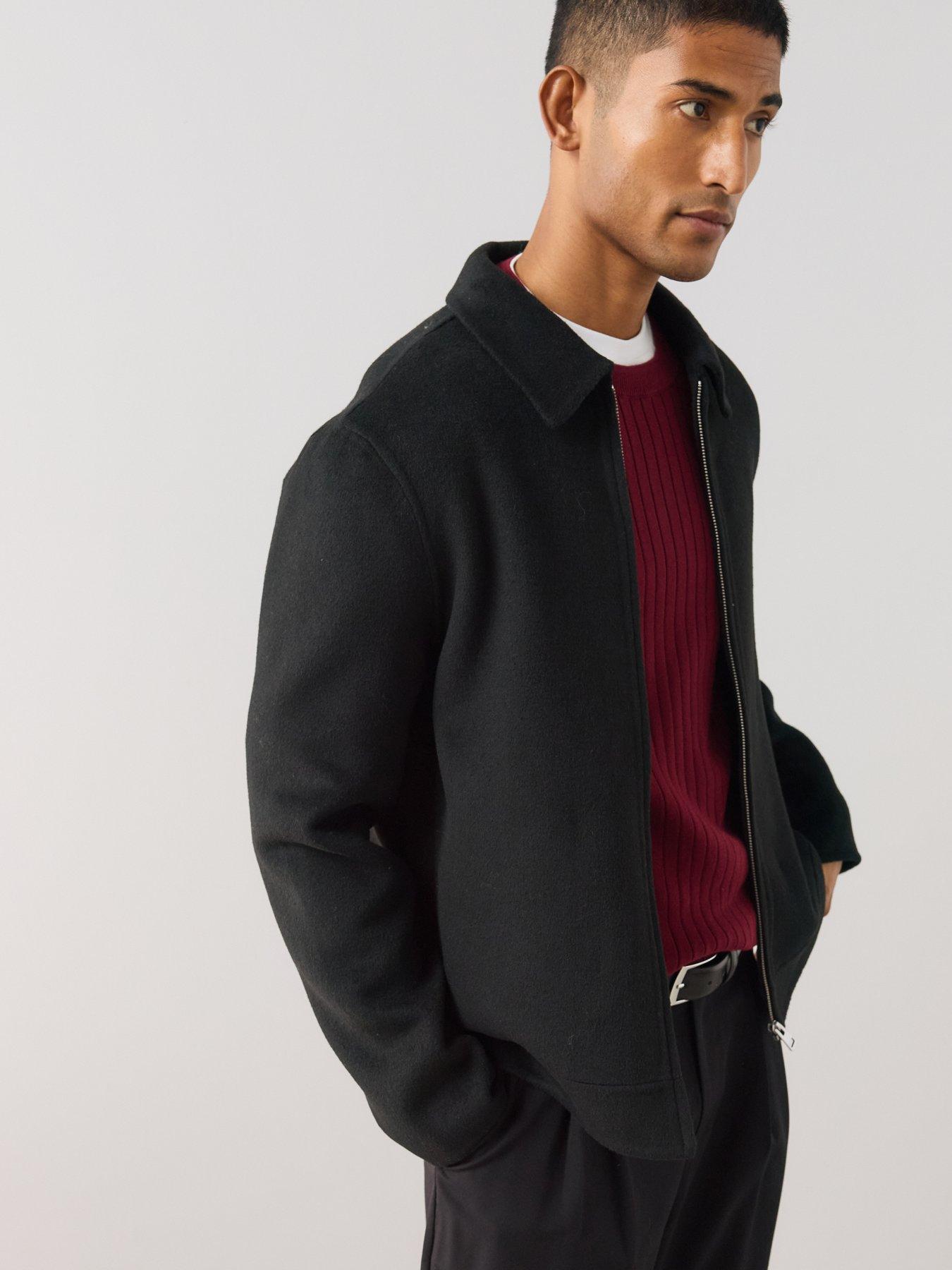 Image 4 of 6 of The Very Collection Mens Wool Blend Zip Through Smart Jacket - Black