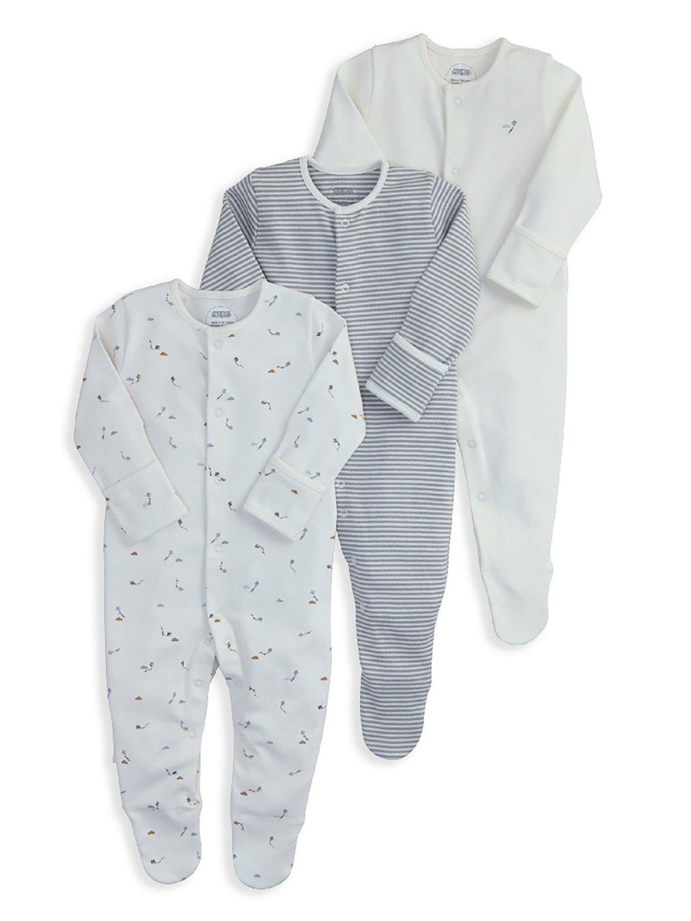 Image 1 of 2 of Mamas & Papas Baby Boys 3 Pack Kites Sleepsuits - White