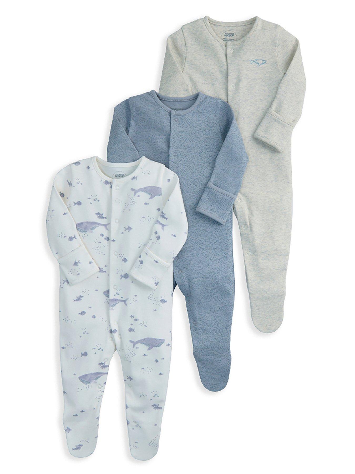 Mamas & Papas Baby Boys 3 Pack Whales Sleepsuits - Multi