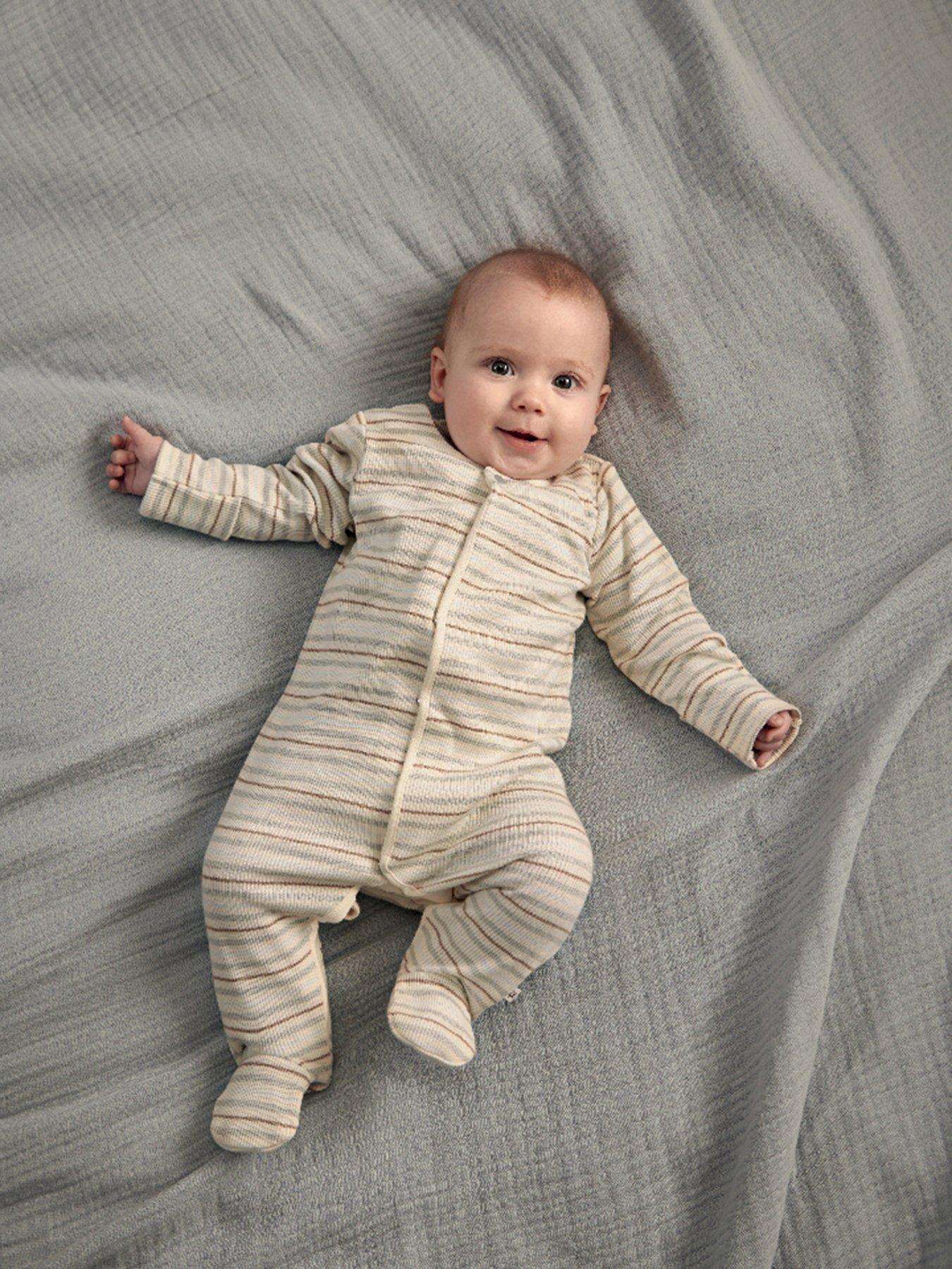 Mamas & Papas Baby Boys Hello World Rib Stripe Sleepsuit, Grey, Size 3-6 Months