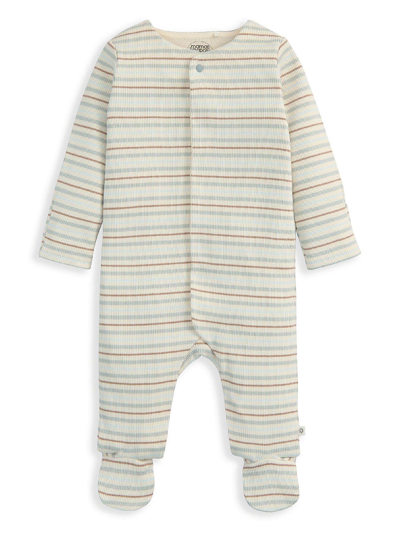 Mamas & Papas Baby Boys Hello World Rib Stripe Sleepsuit - Grey