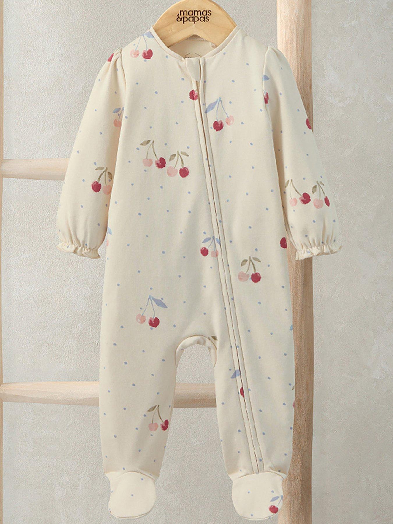 Mamas & Papas Baby Girls Cherry Print Sleepsuit - Cream