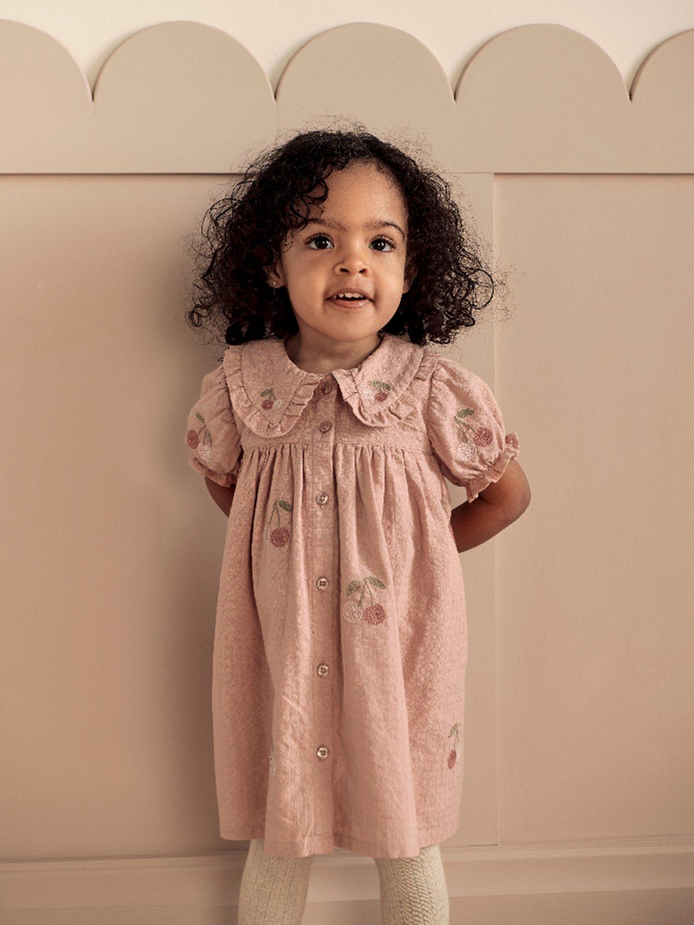Mamas & Papas Baby Girls Embroidered Cherry Dress - Pink