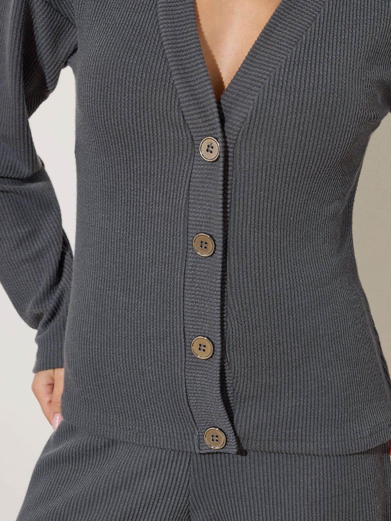 Image 4 of 5 of PixieGirl Petite Button Textured Cardigan - Grey