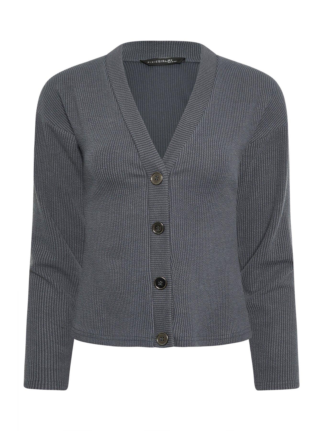 Image 5 of 5 of PixieGirl Petite Button Textured Cardigan - Grey
