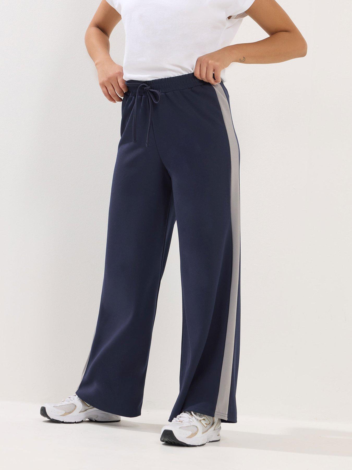 PixieGirl Petite Side Stripe Wide Leg Trouser, Blue, Size 8, Women
