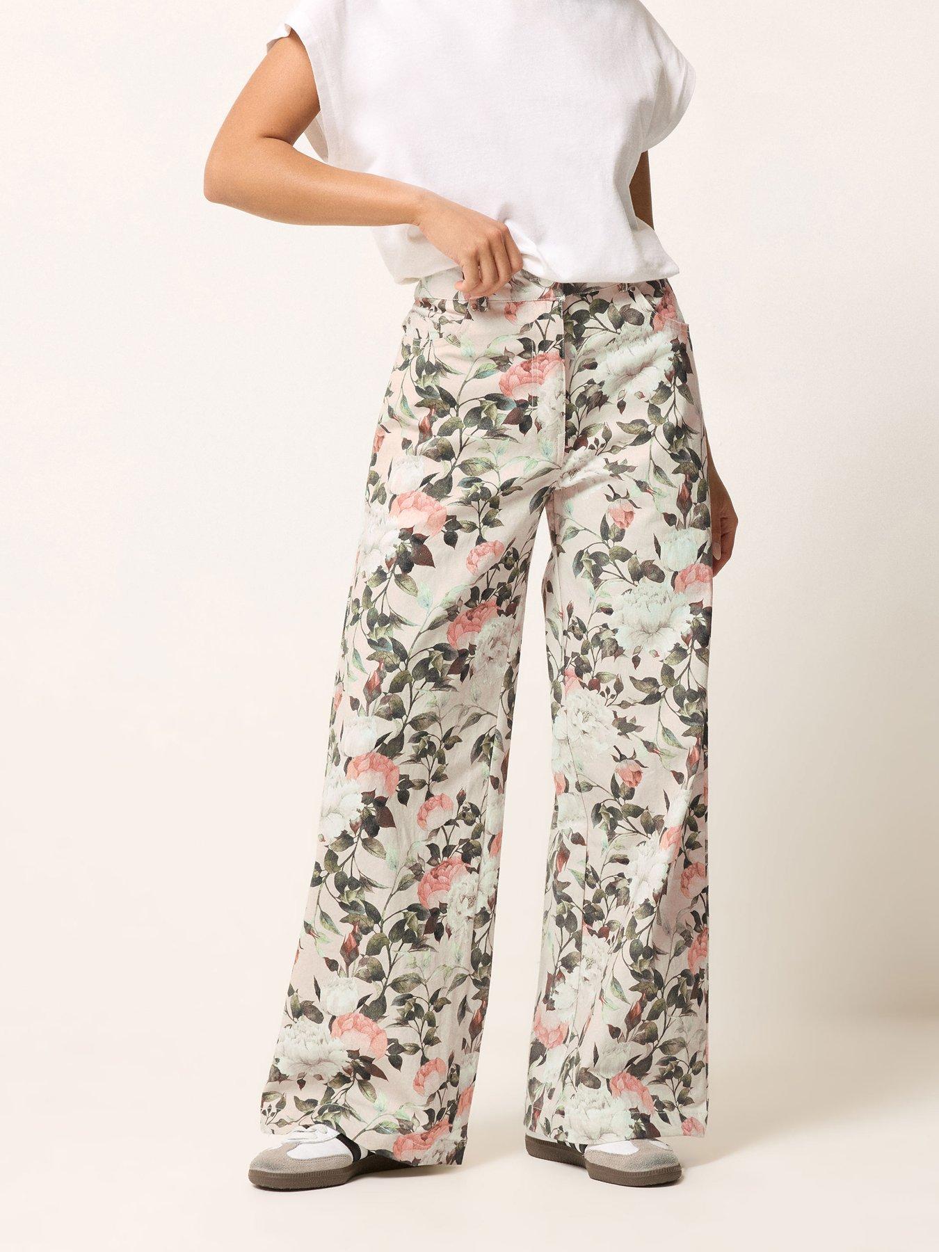 PixieGirl Petite Floral Stretch Denim Wide Leg Jean
