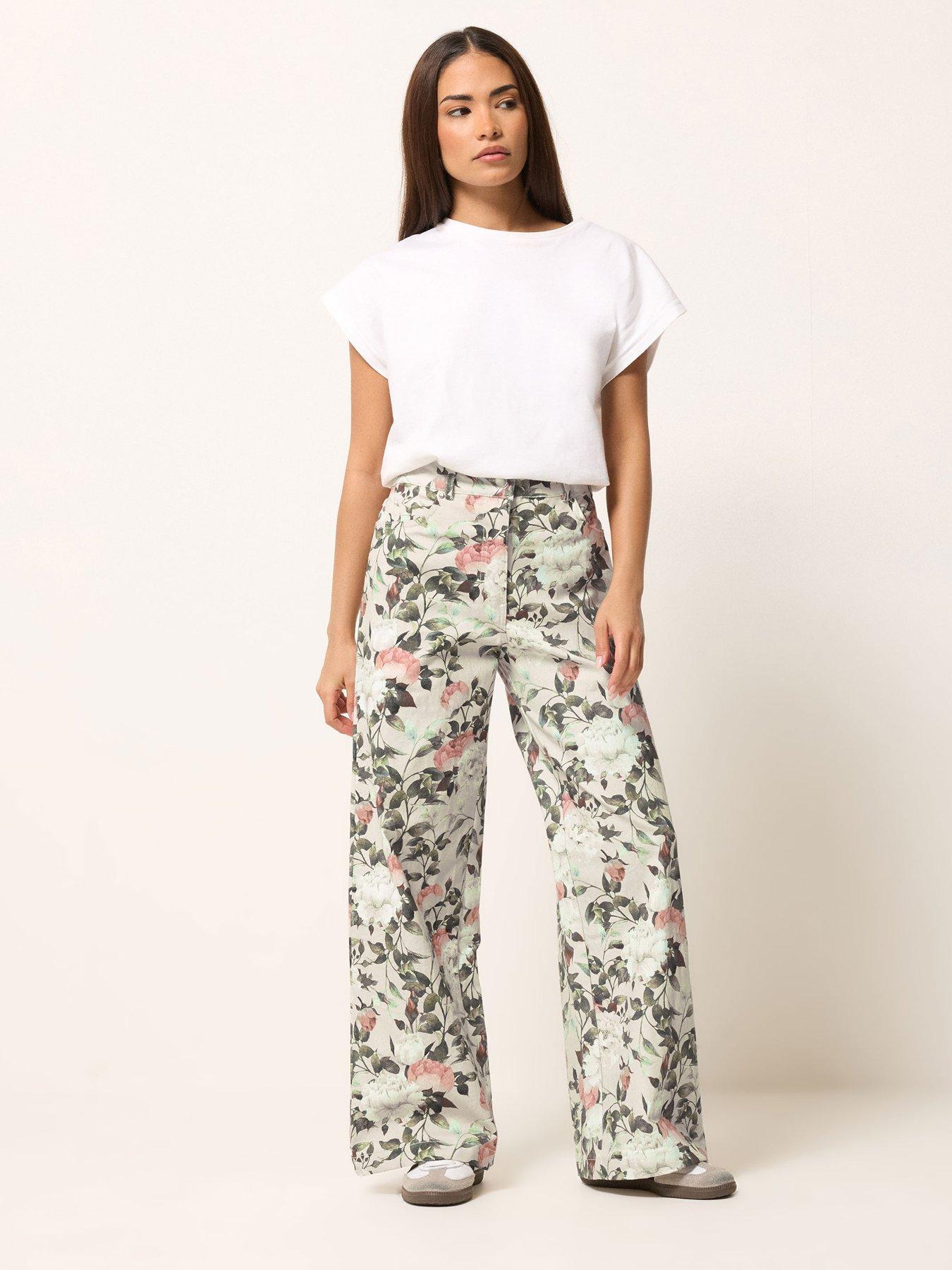 Image 3 of 5 of PixieGirl Petite Floral Stretch Denim Wide Leg Jean