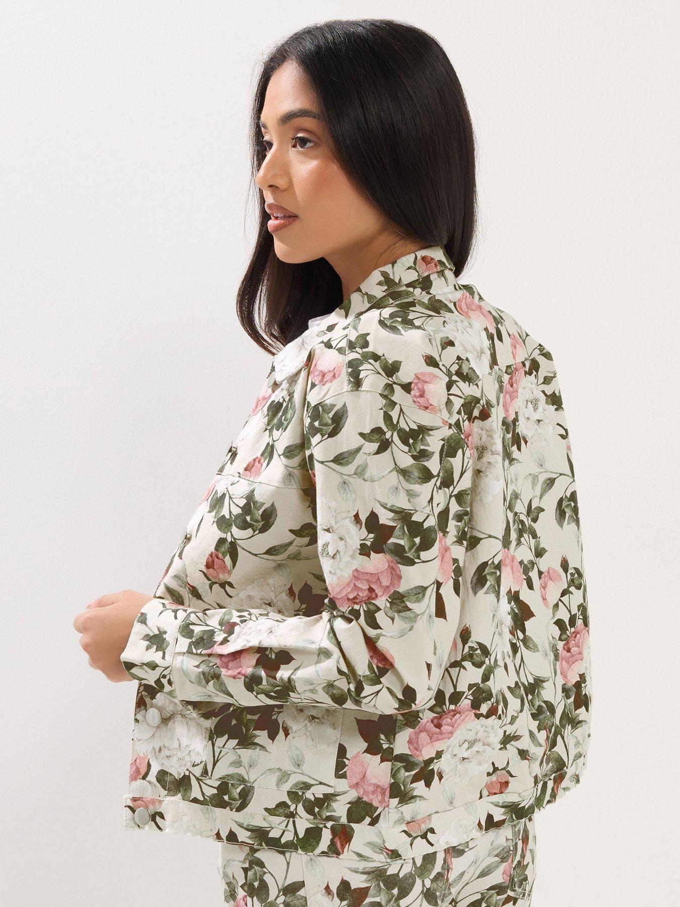 Image 2 of 5 of PixieGirl Petite Floral Print Denim Jacket