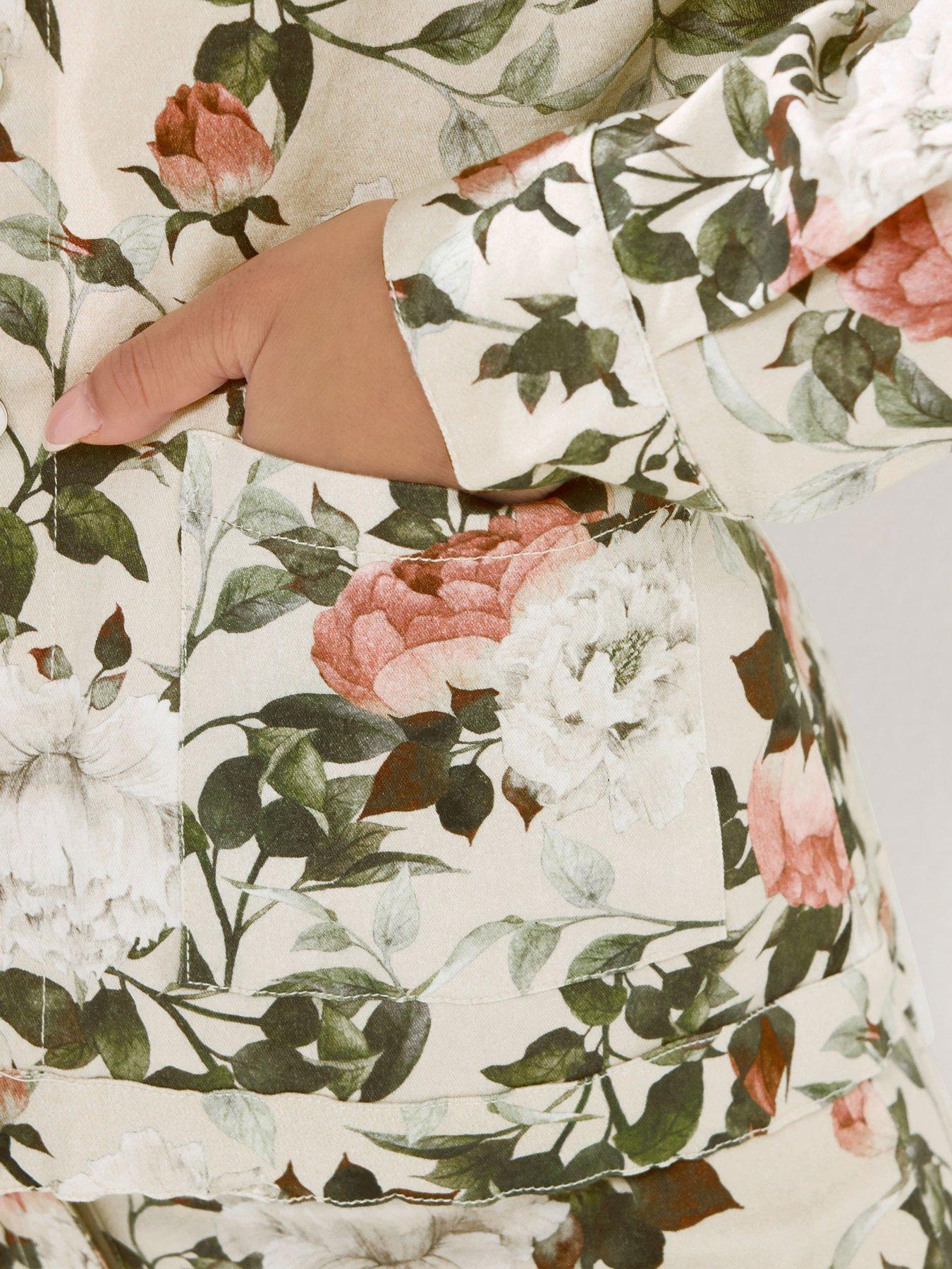 Image 4 of 5 of PixieGirl Petite Floral Print Denim Jacket