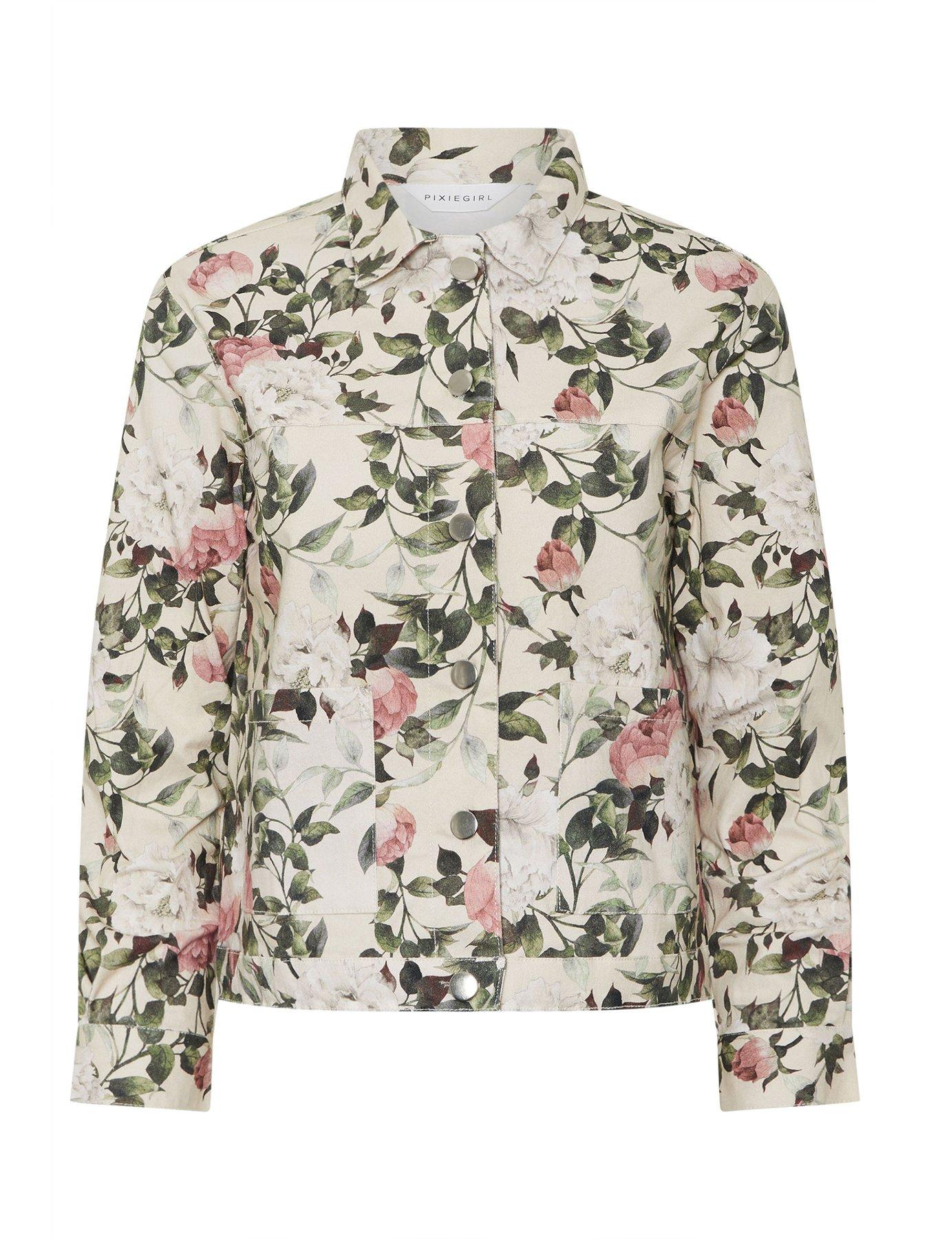 Image 5 of 5 of PixieGirl Petite Floral Print Denim Jacket