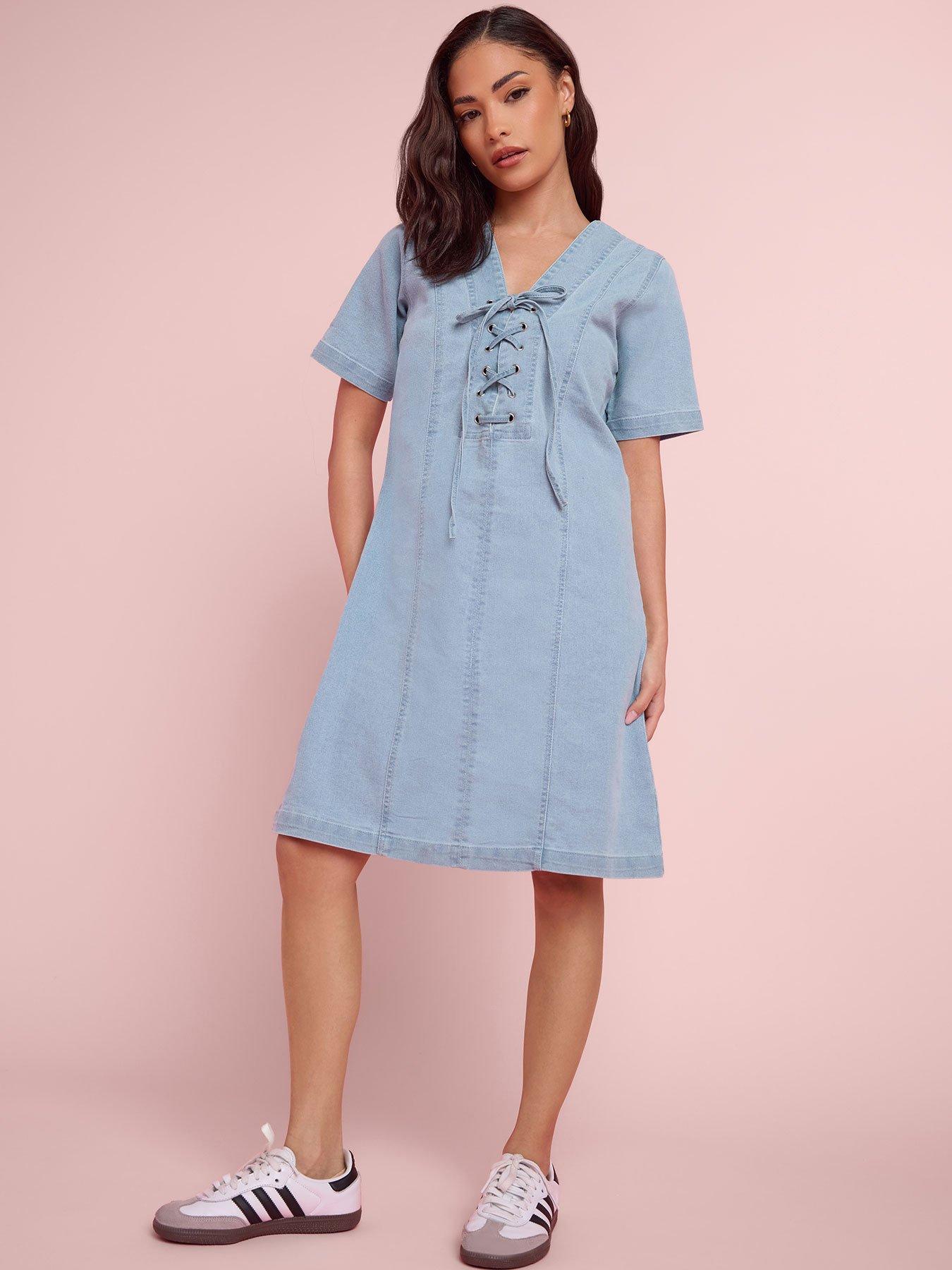 PixieGirl Petite Stretch Denim Lace Up Dress