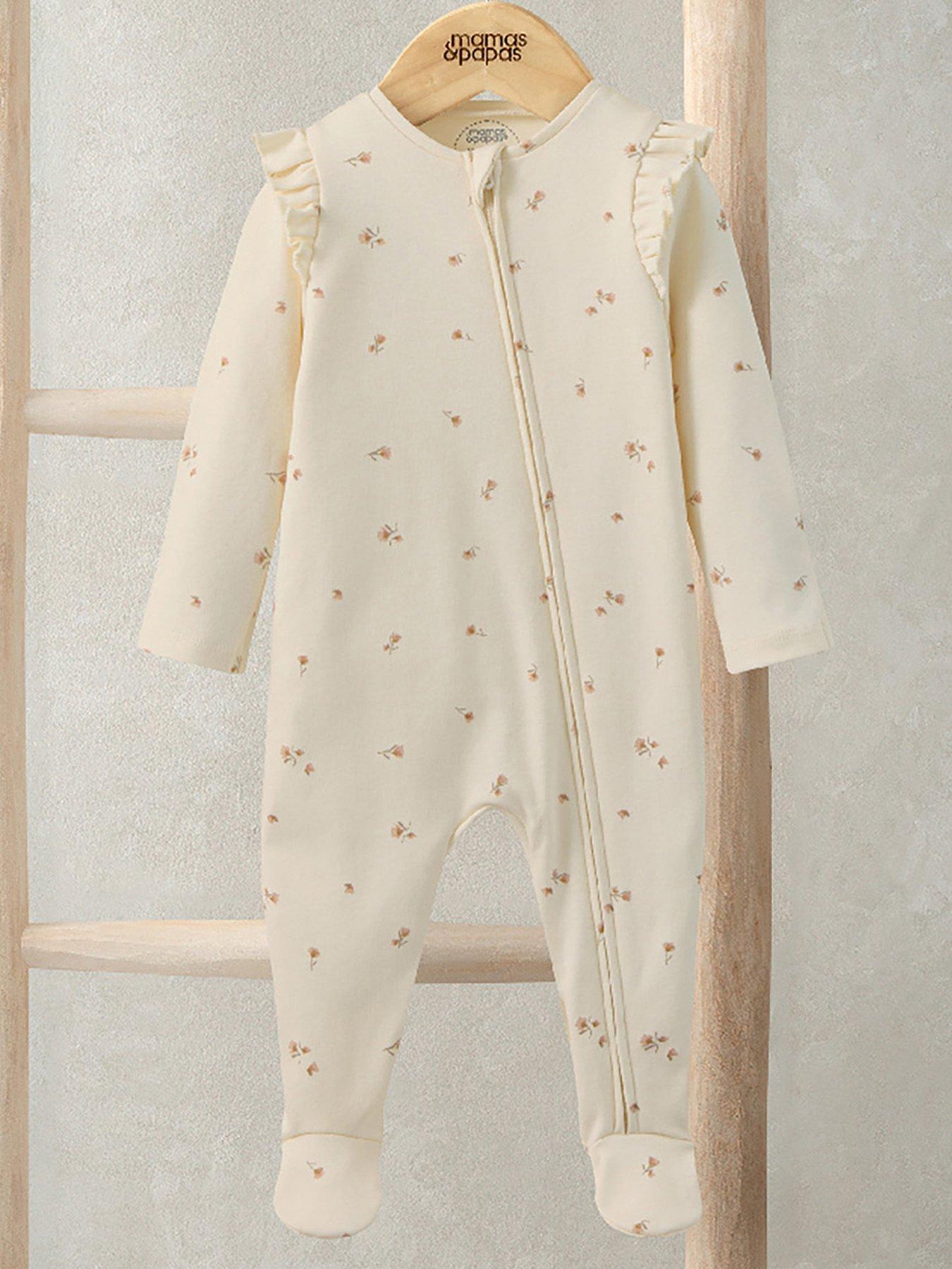 Mamas & Papas Baby Girls Floral Print Zip Sleepsuit - Pink